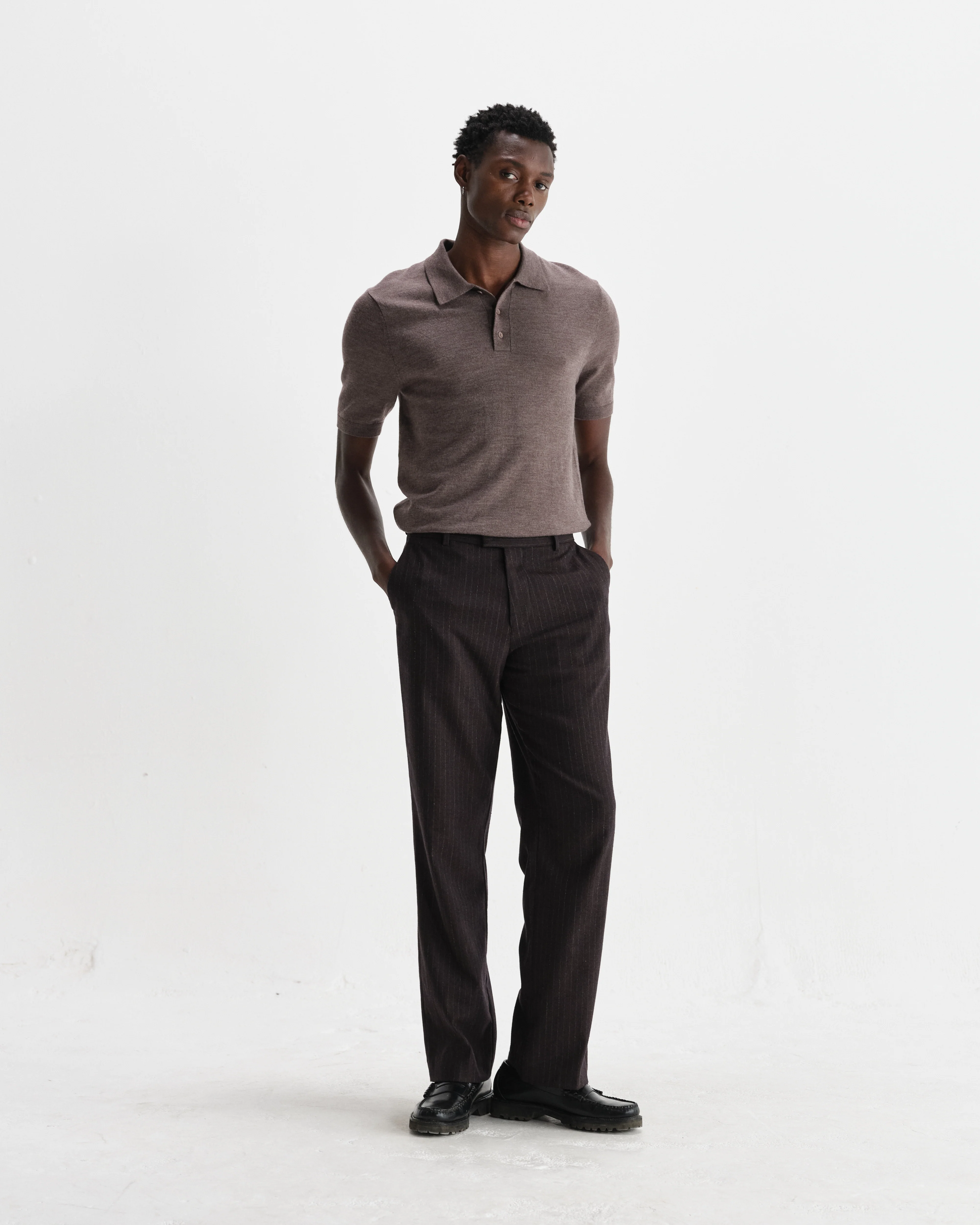 Naples - Brown Marl Worsted Wool Knitted Polo - Image 5