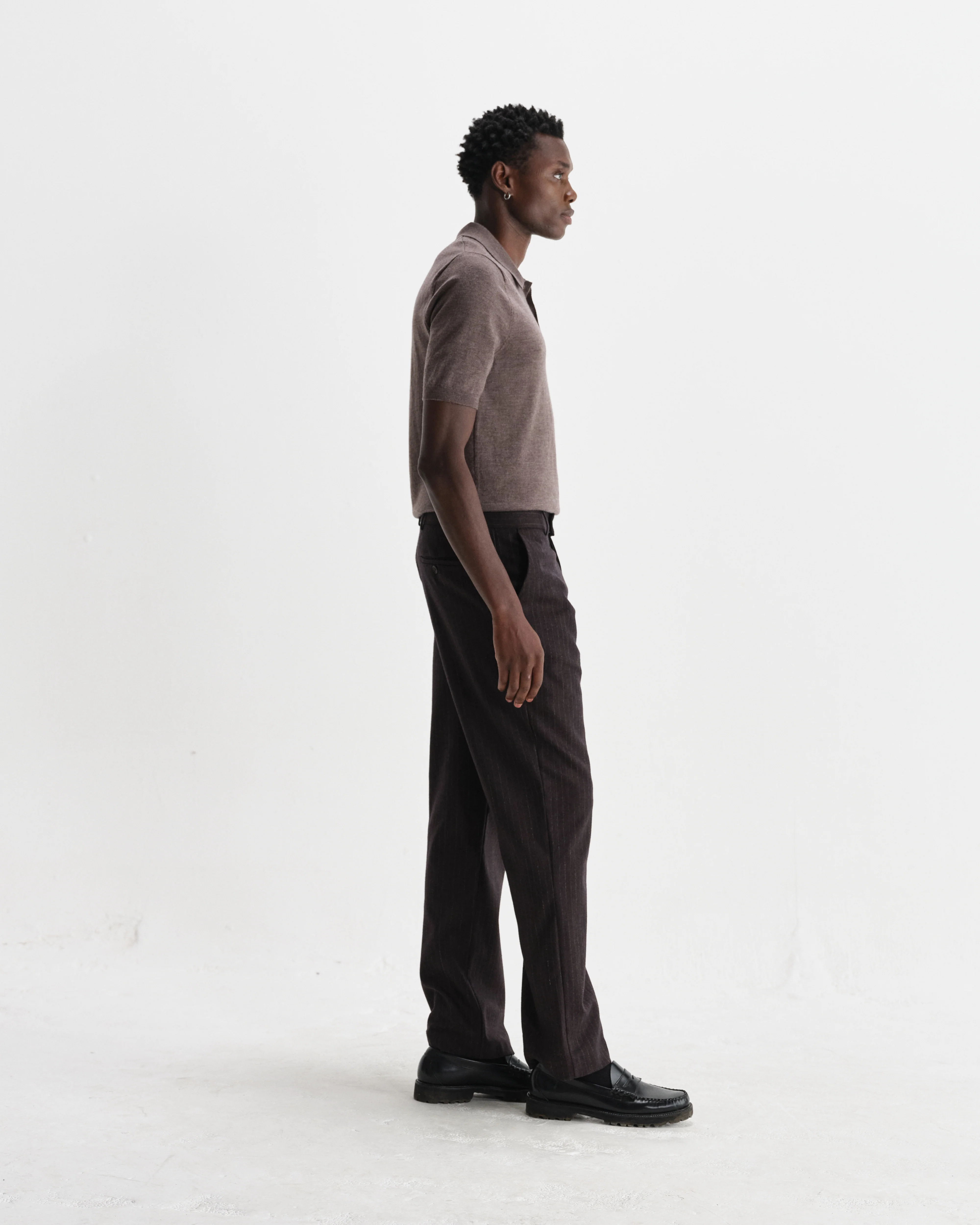 Naples - Brown Marl Worsted Wool Knitted Polo - Image 6