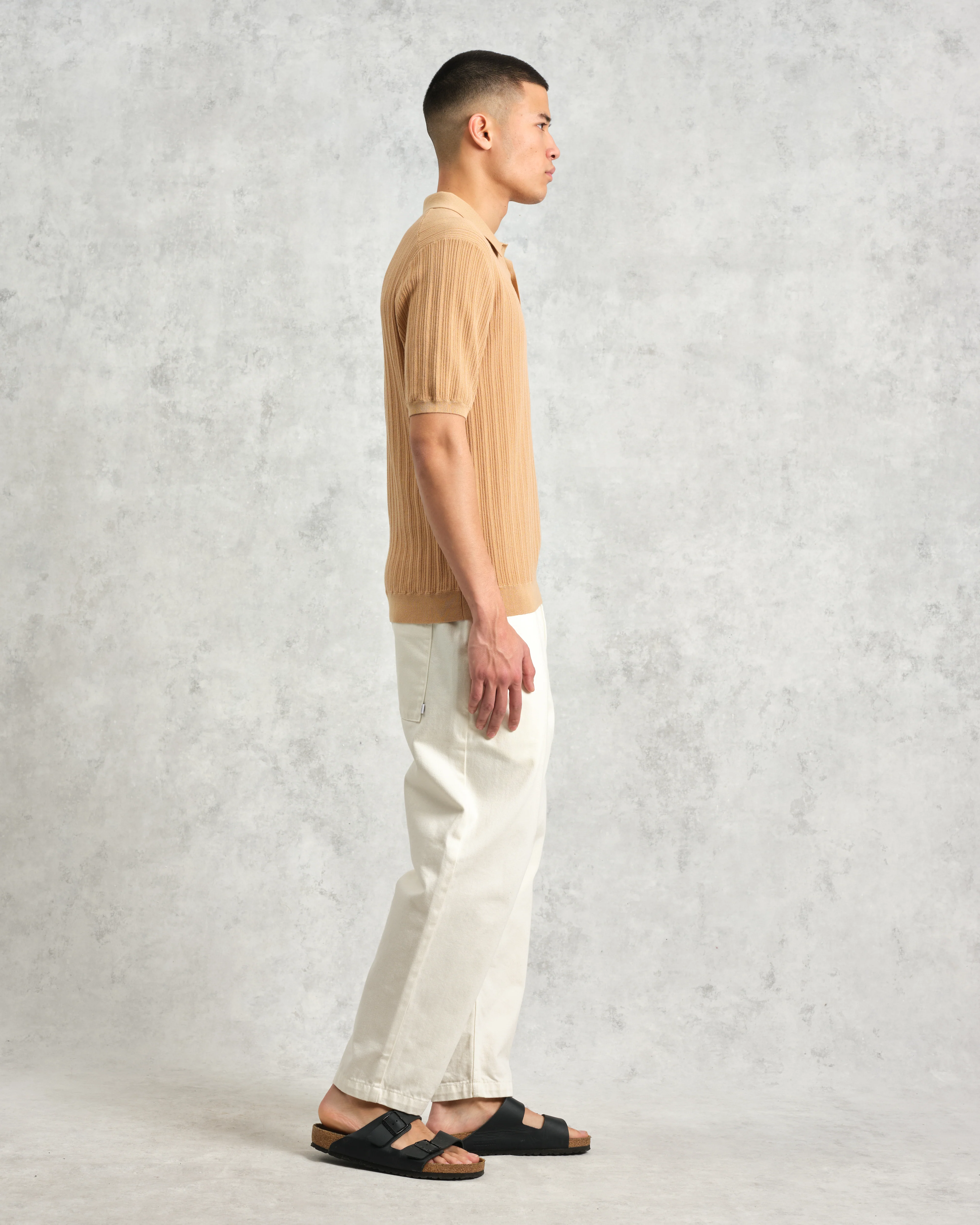 Naples - Camel Textured Knitted Polo Shirt - Image 5
