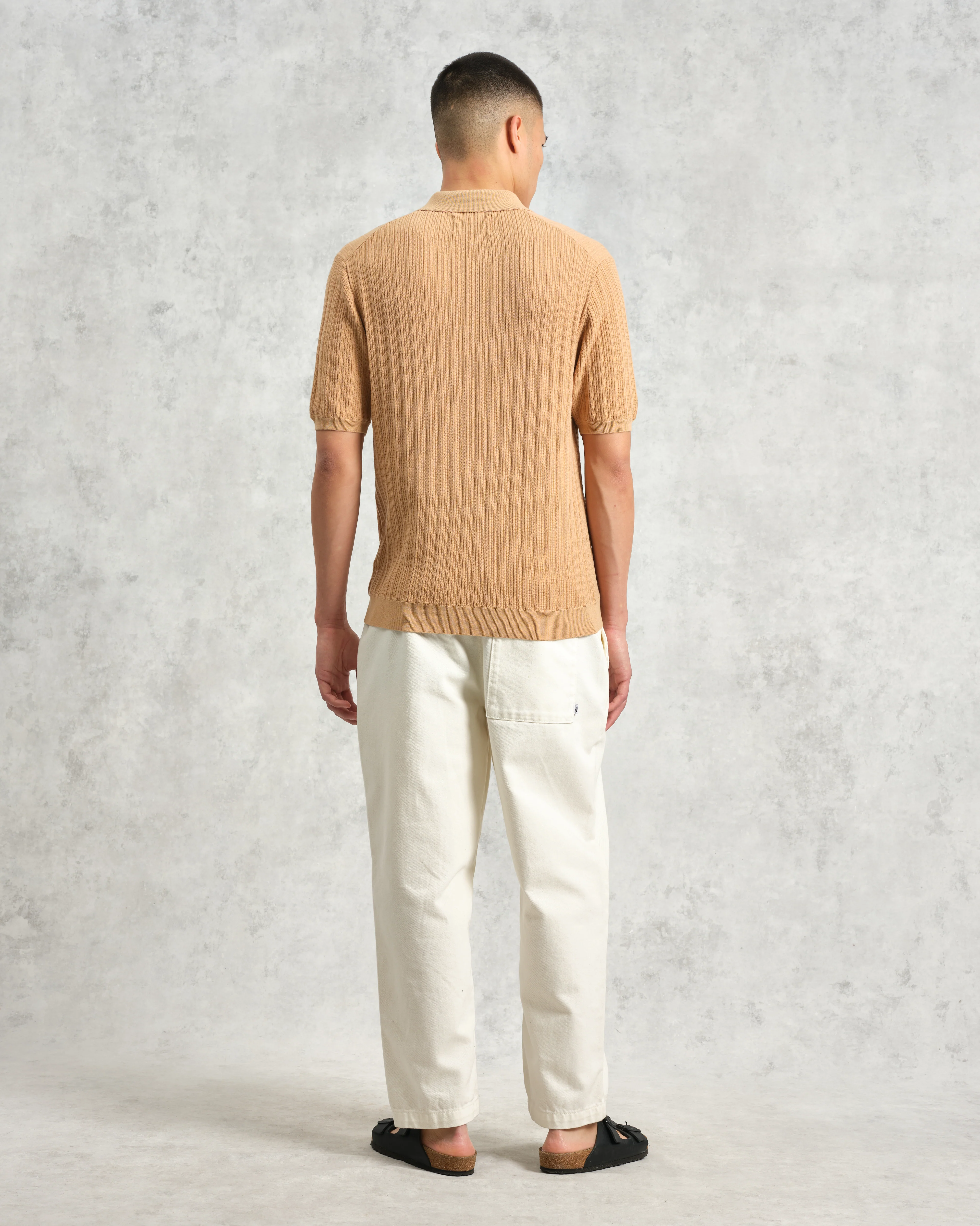 Naples - Camel Textured Knitted Polo Shirt - Image 6