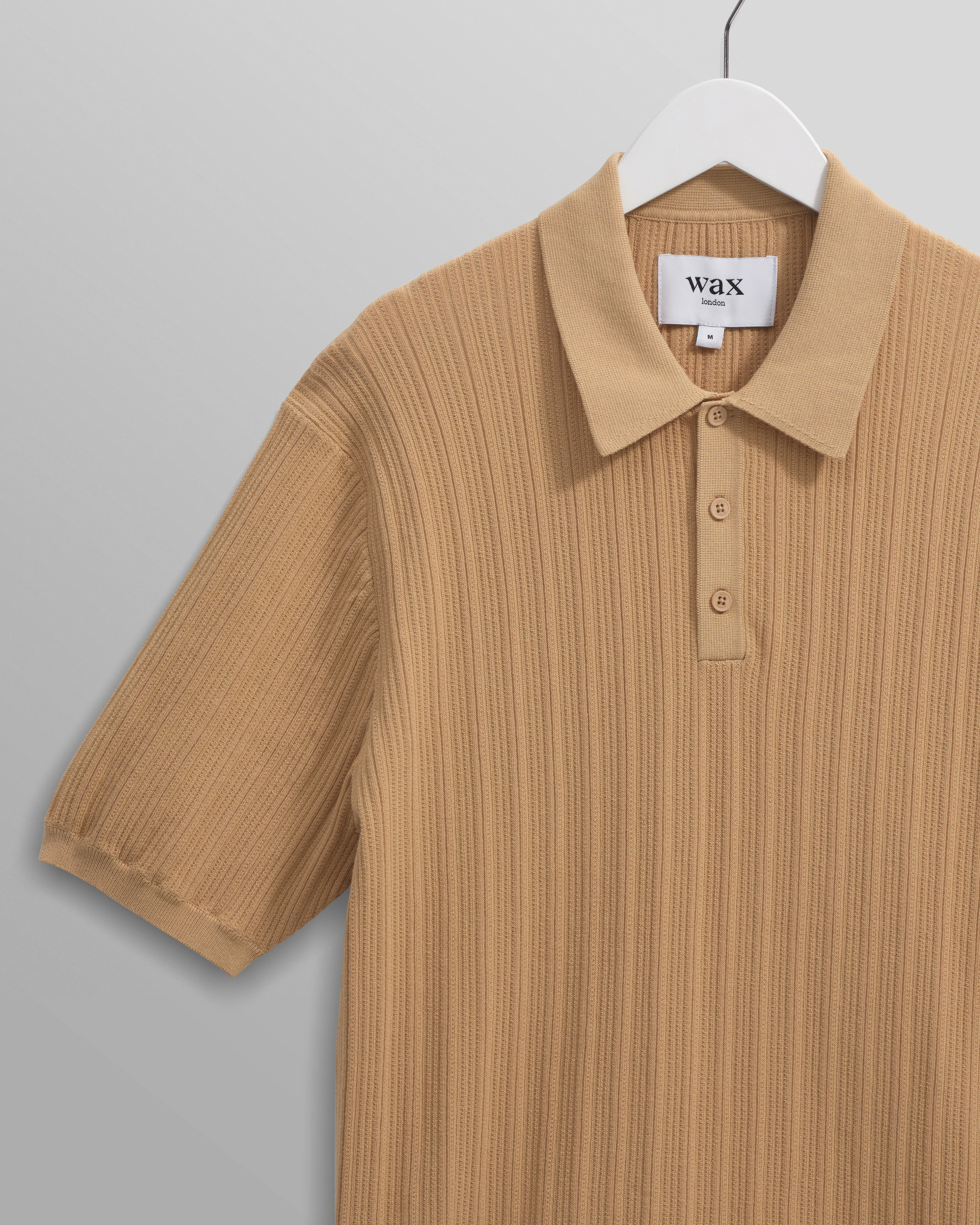Naples - Camel Textured Knitted Polo Shirt - Image 8
