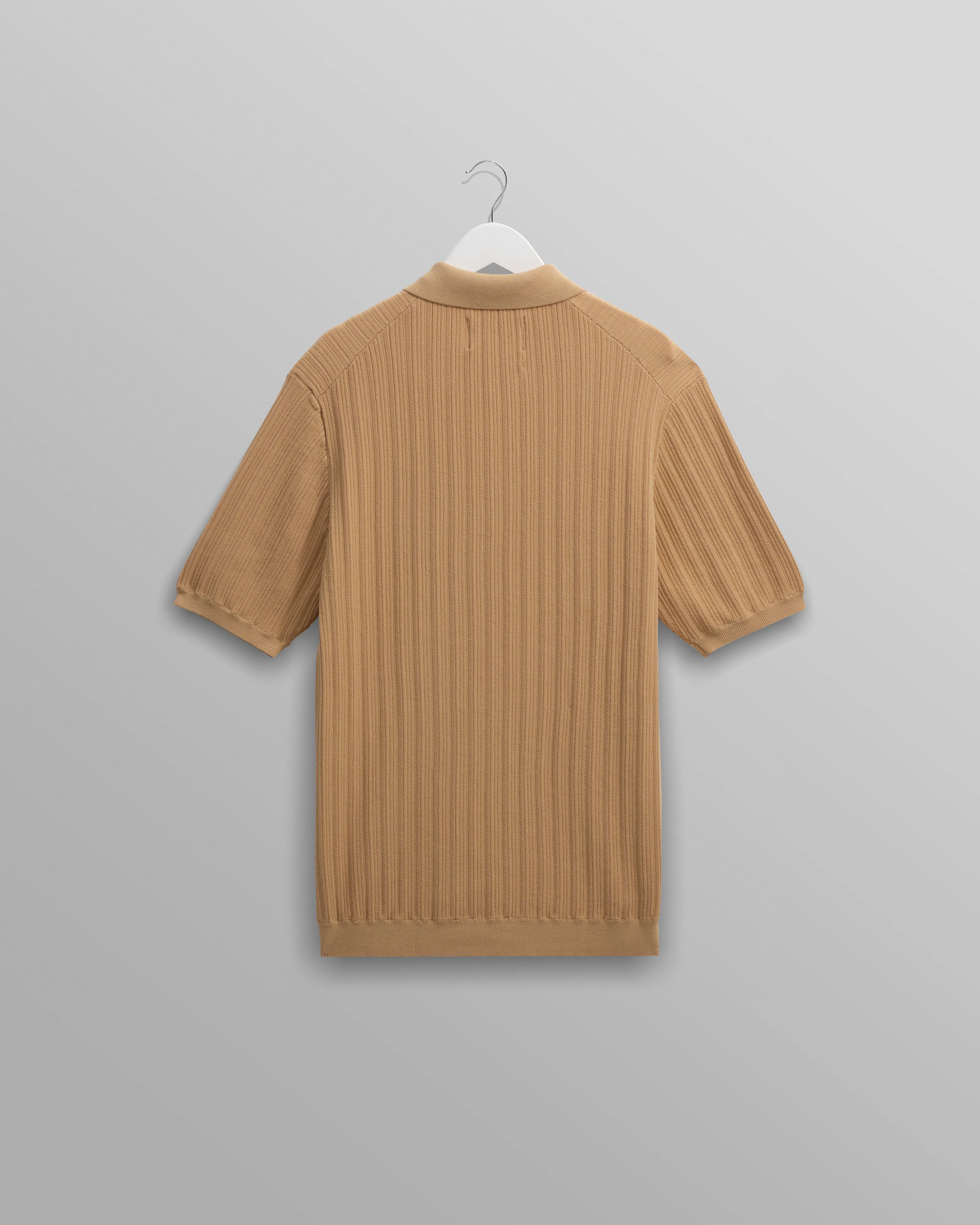 Naples - Camel Textured Knitted Polo Shirt - Image 9