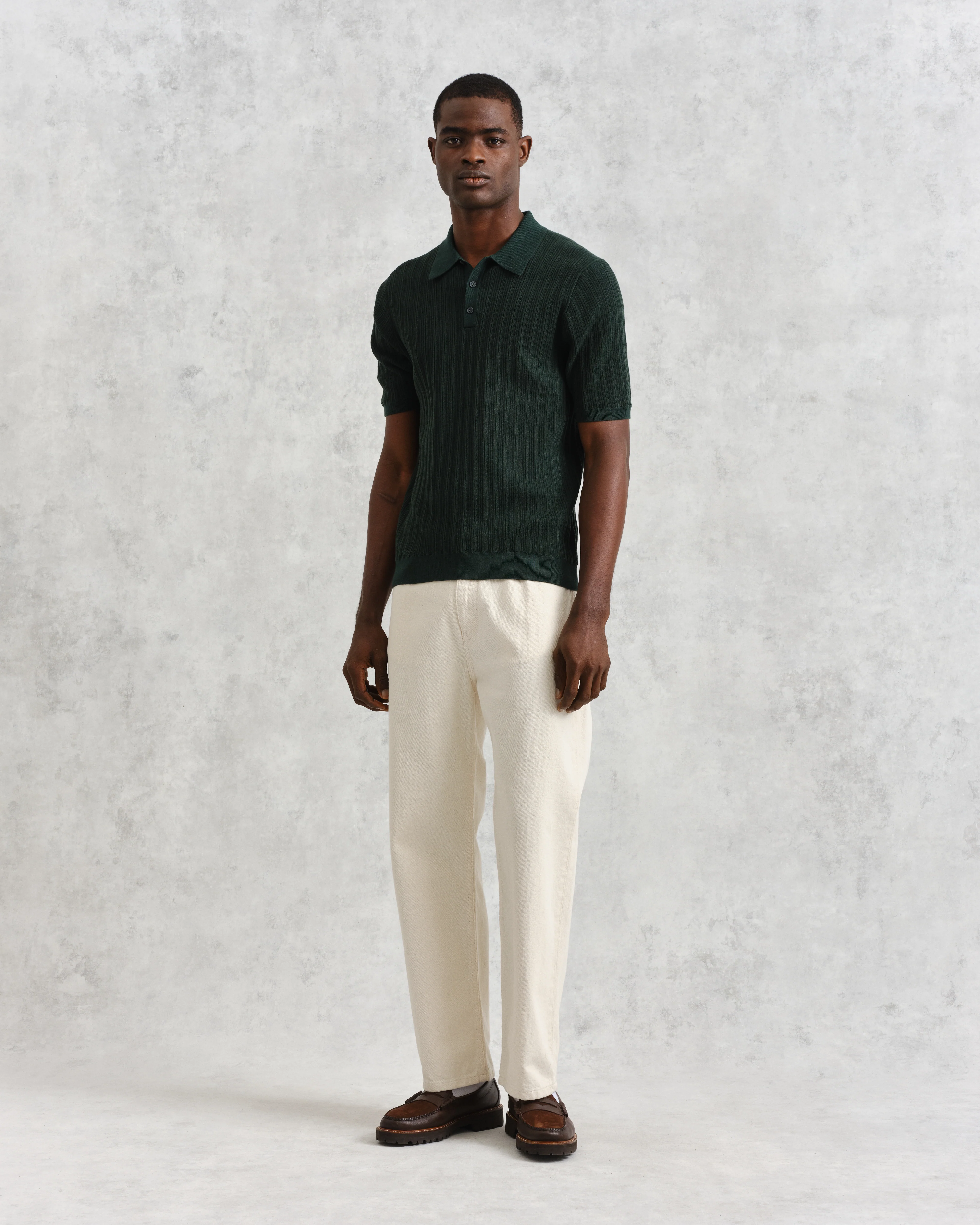 Naples - Dark Green Textured Knitted Polo Shirt - Image 4