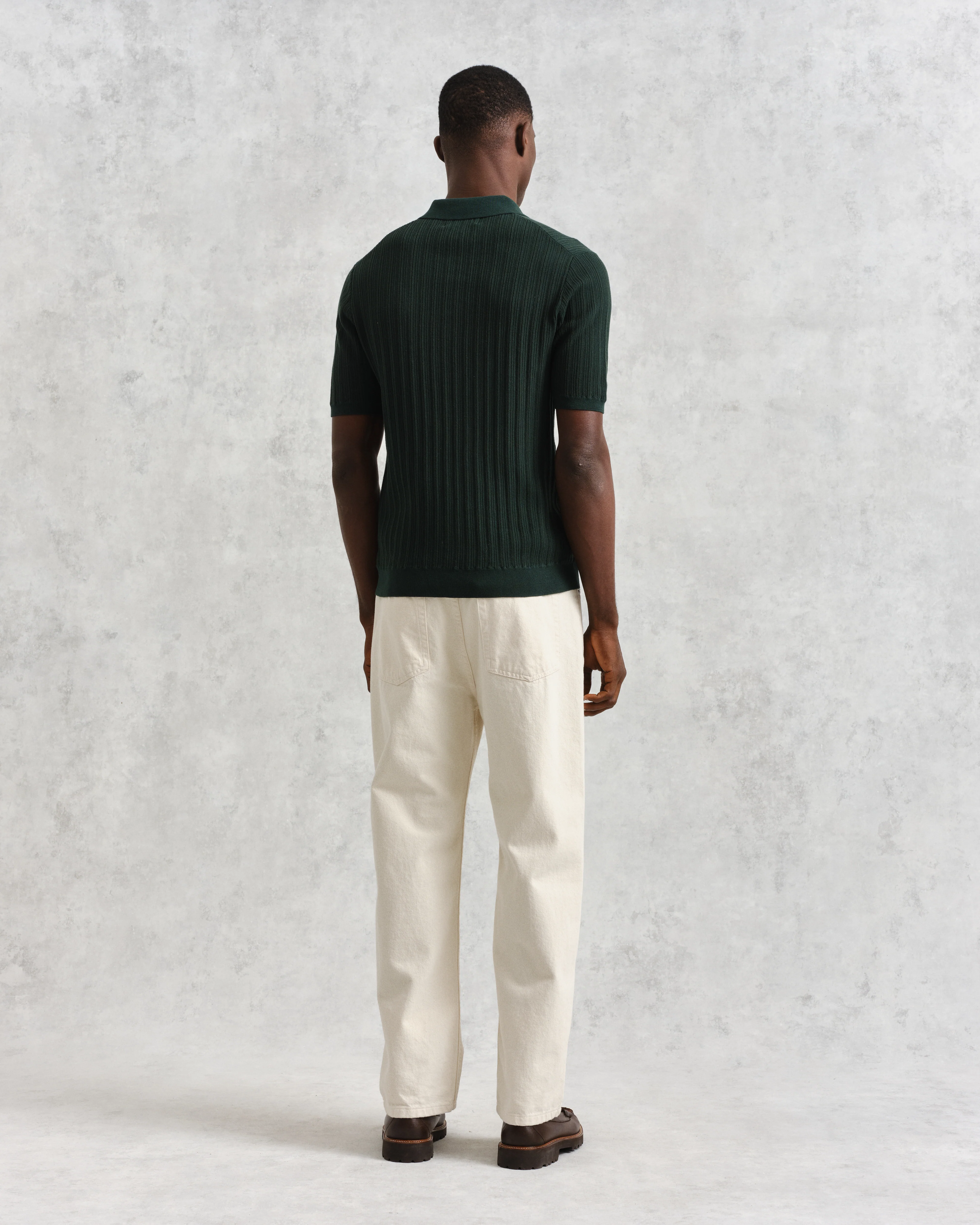 Naples - Dark Green Textured Knitted Polo Shirt - Image 5