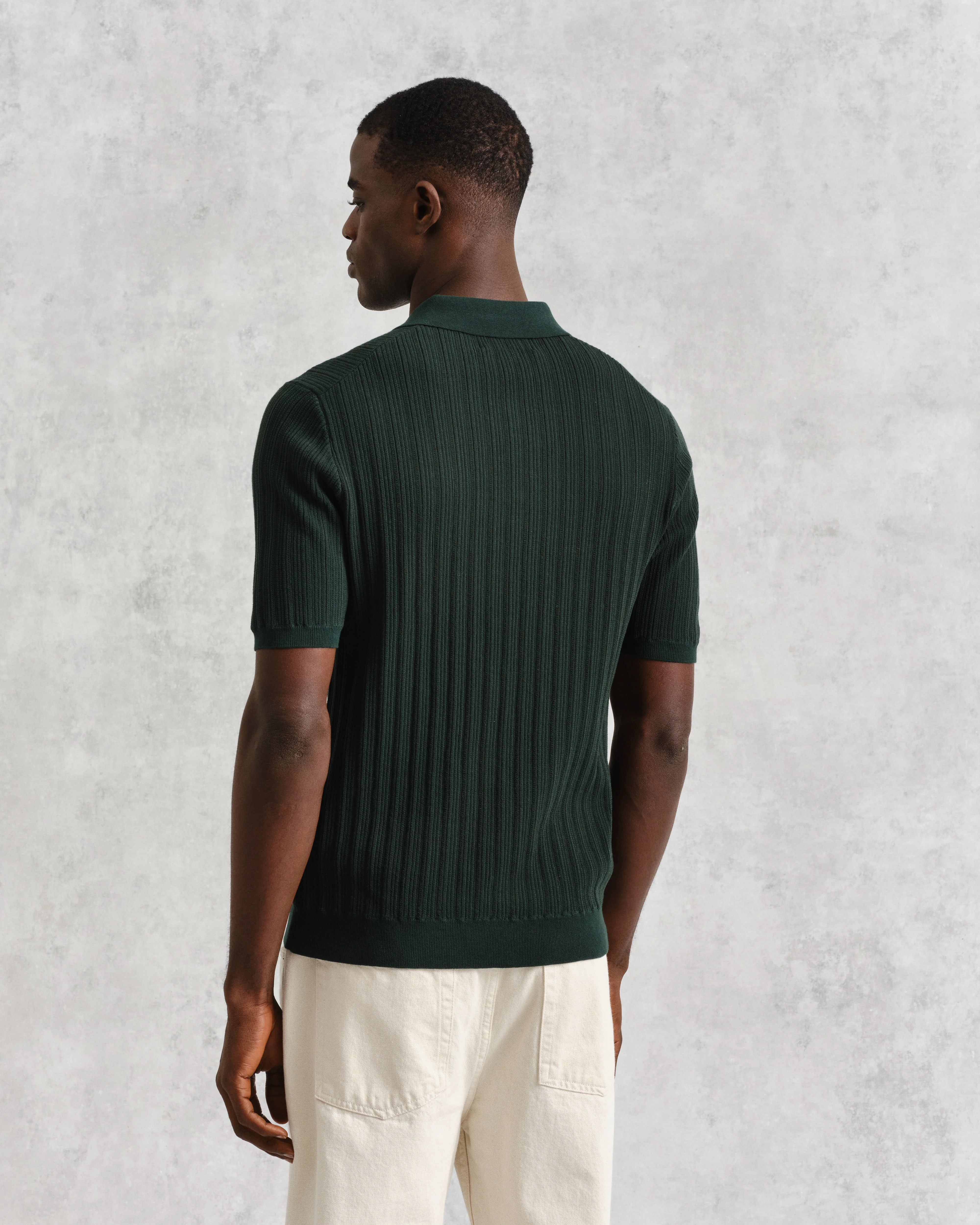 Naples - Dark Green Textured Knitted Polo Shirt - Image 6