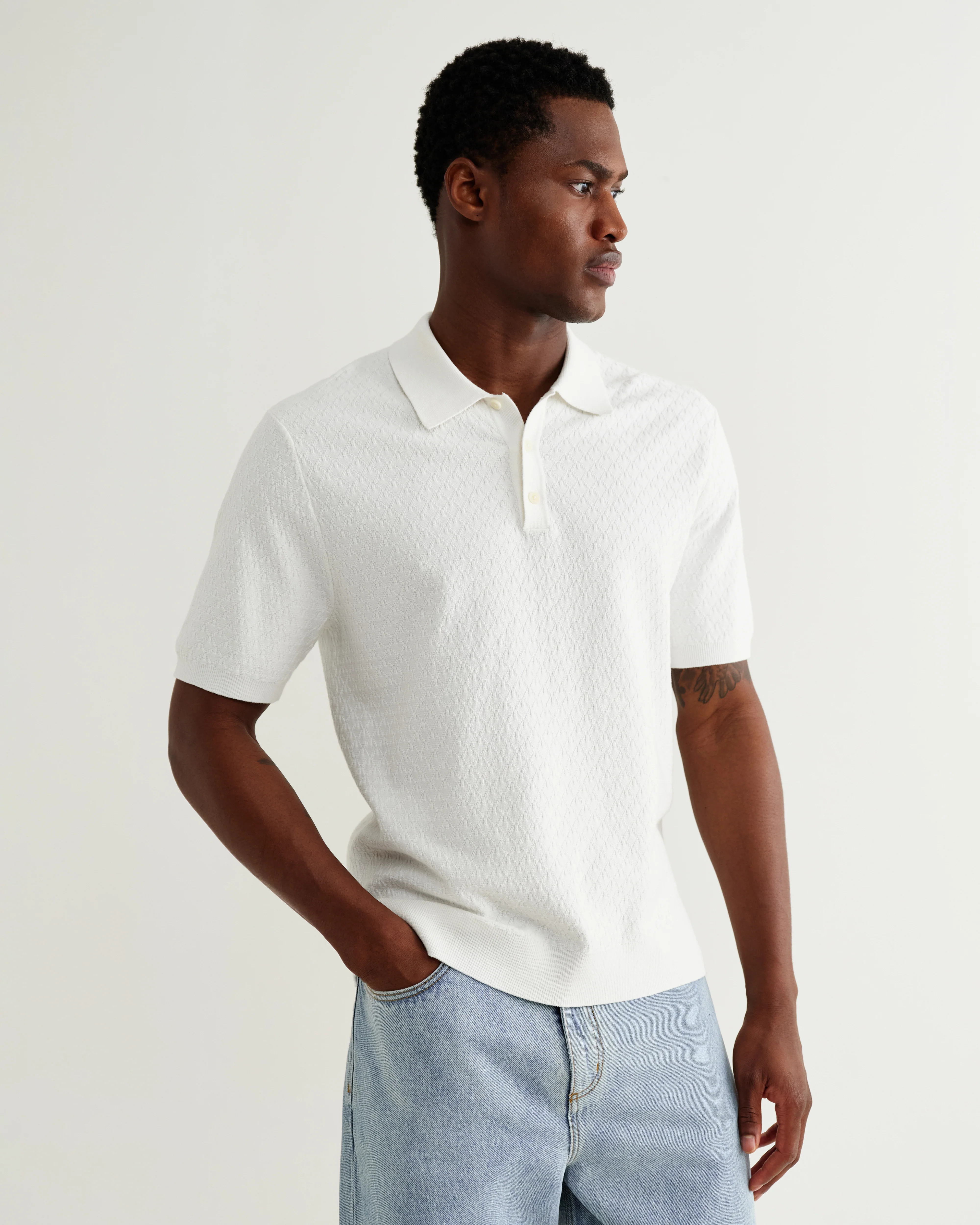 Naples - Ecru Retro Diamond Knitted Polo - Image 2