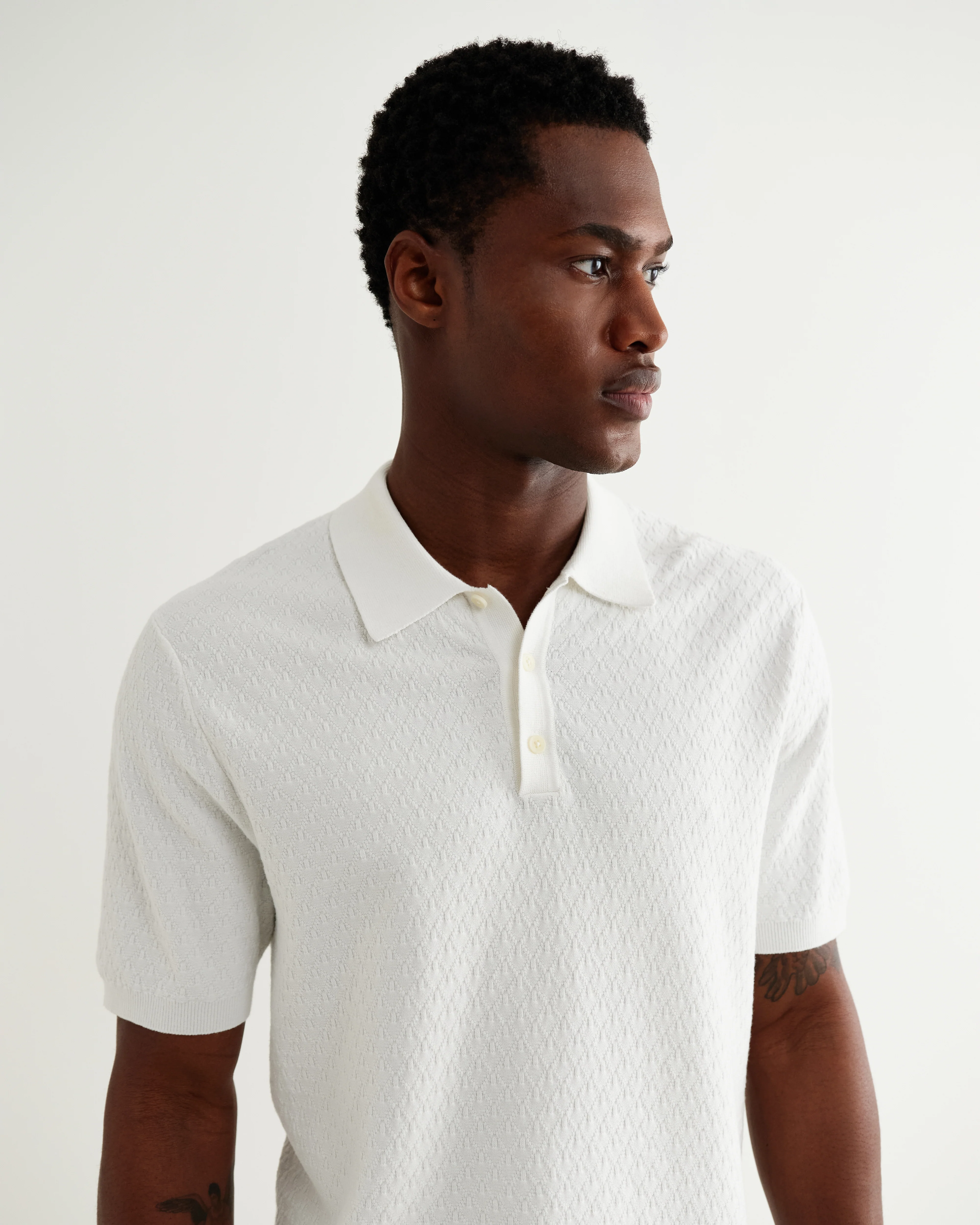Naples - Ecru Retro Diamond Knitted Polo - Image 4