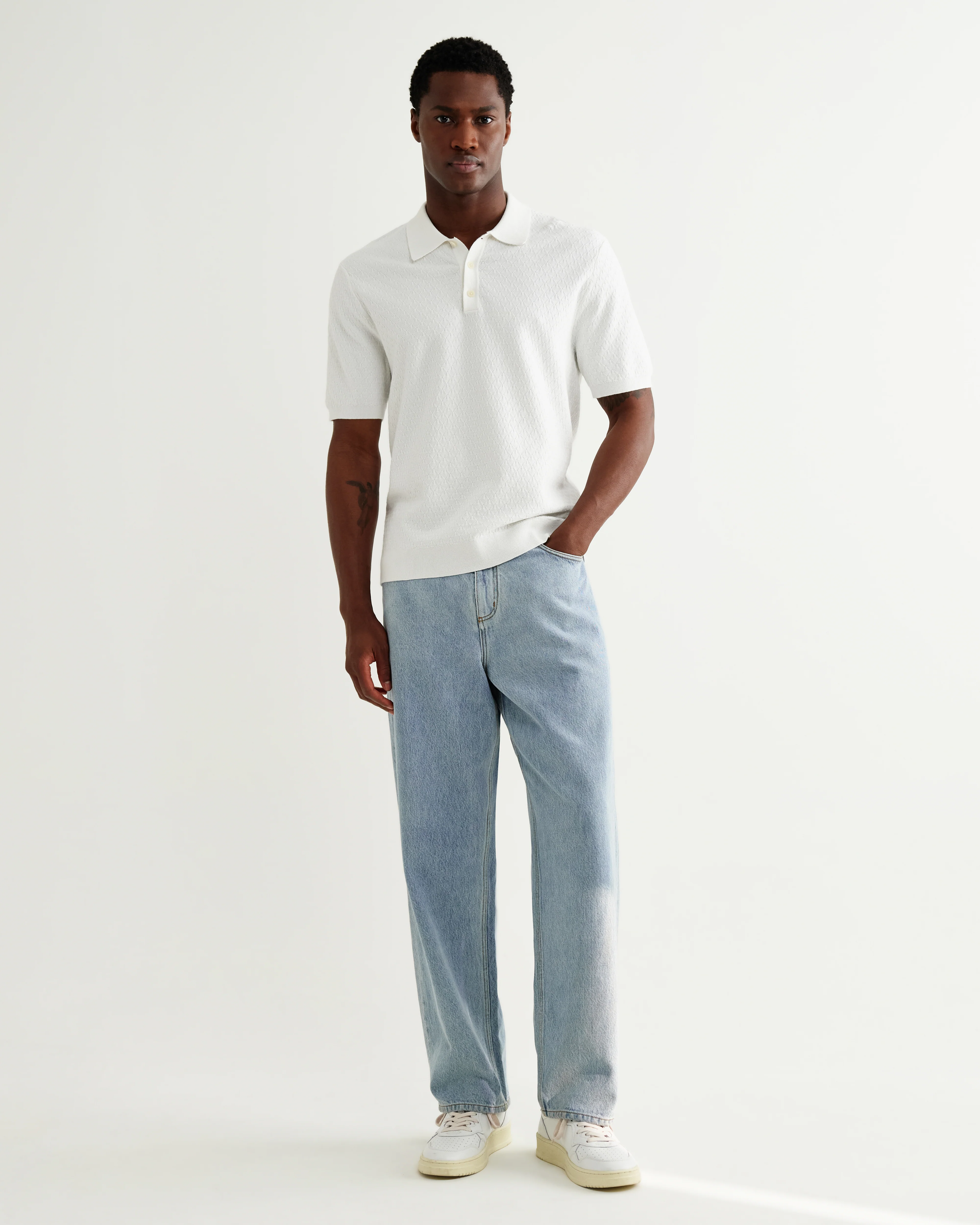 Naples - Ecru Retro Diamond Knitted Polo - Image 5