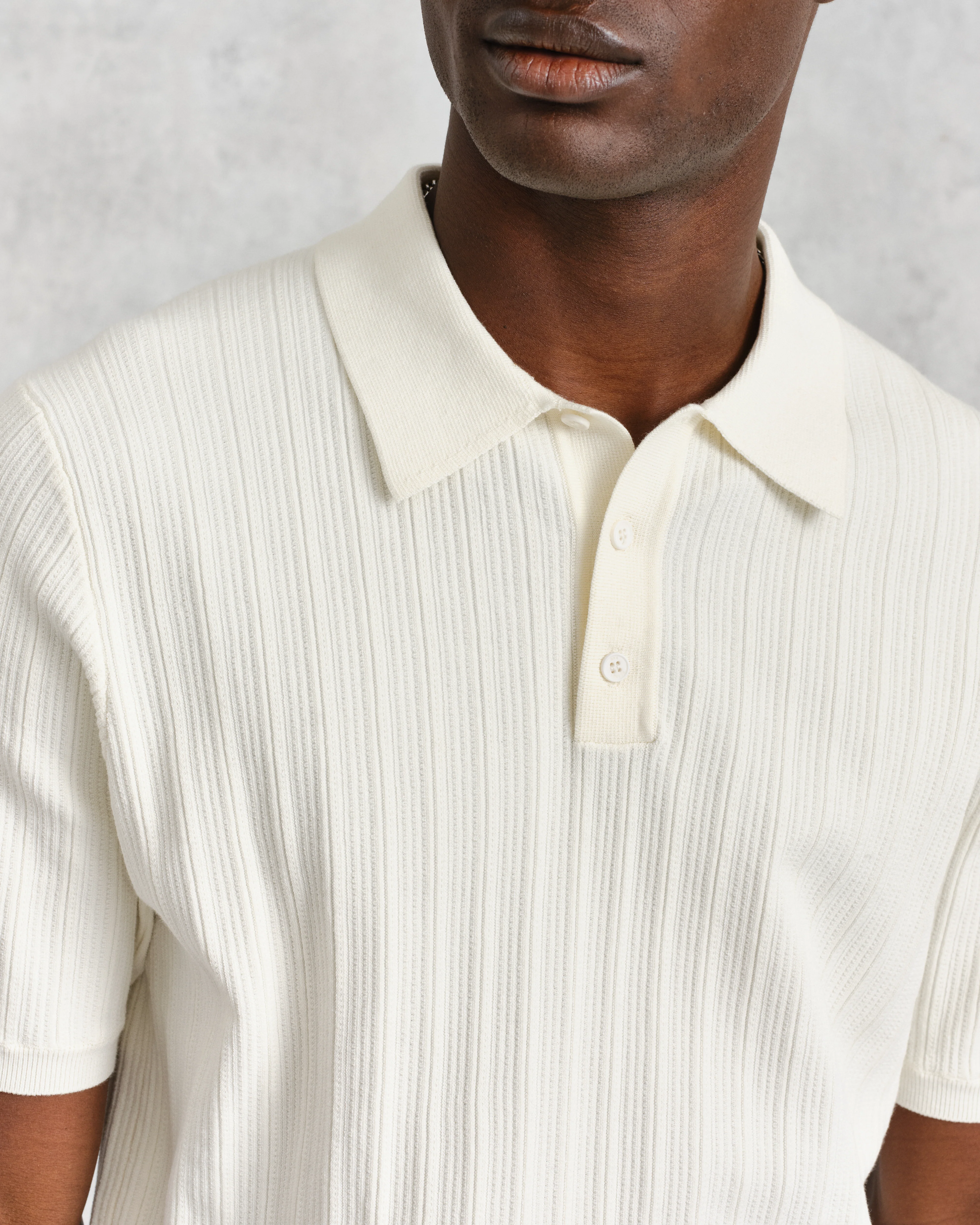 Naples - Ecru Textured Knitted Polo Shirt - Image 3