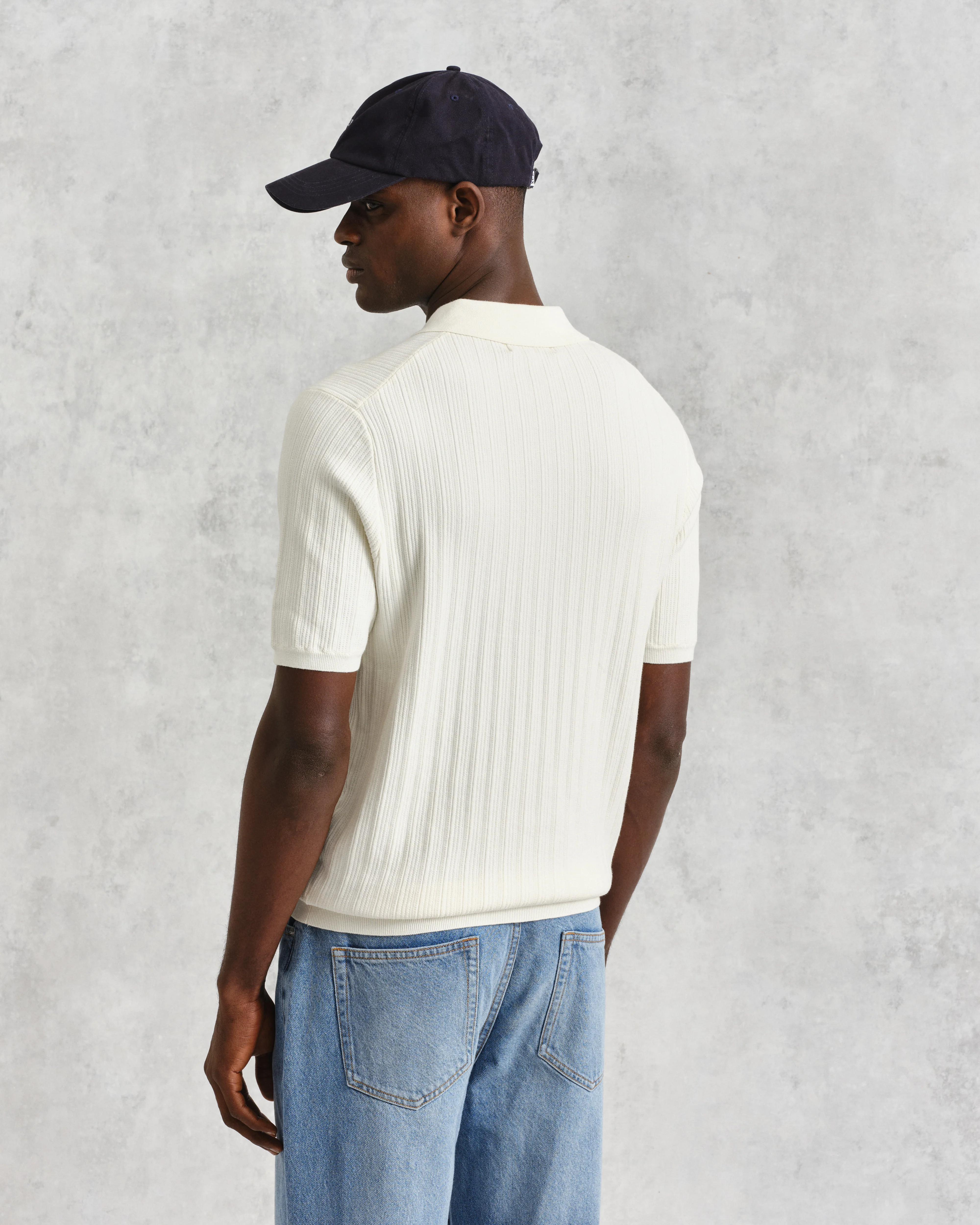 Naples - Ecru Textured Knitted Polo Shirt - Image 7