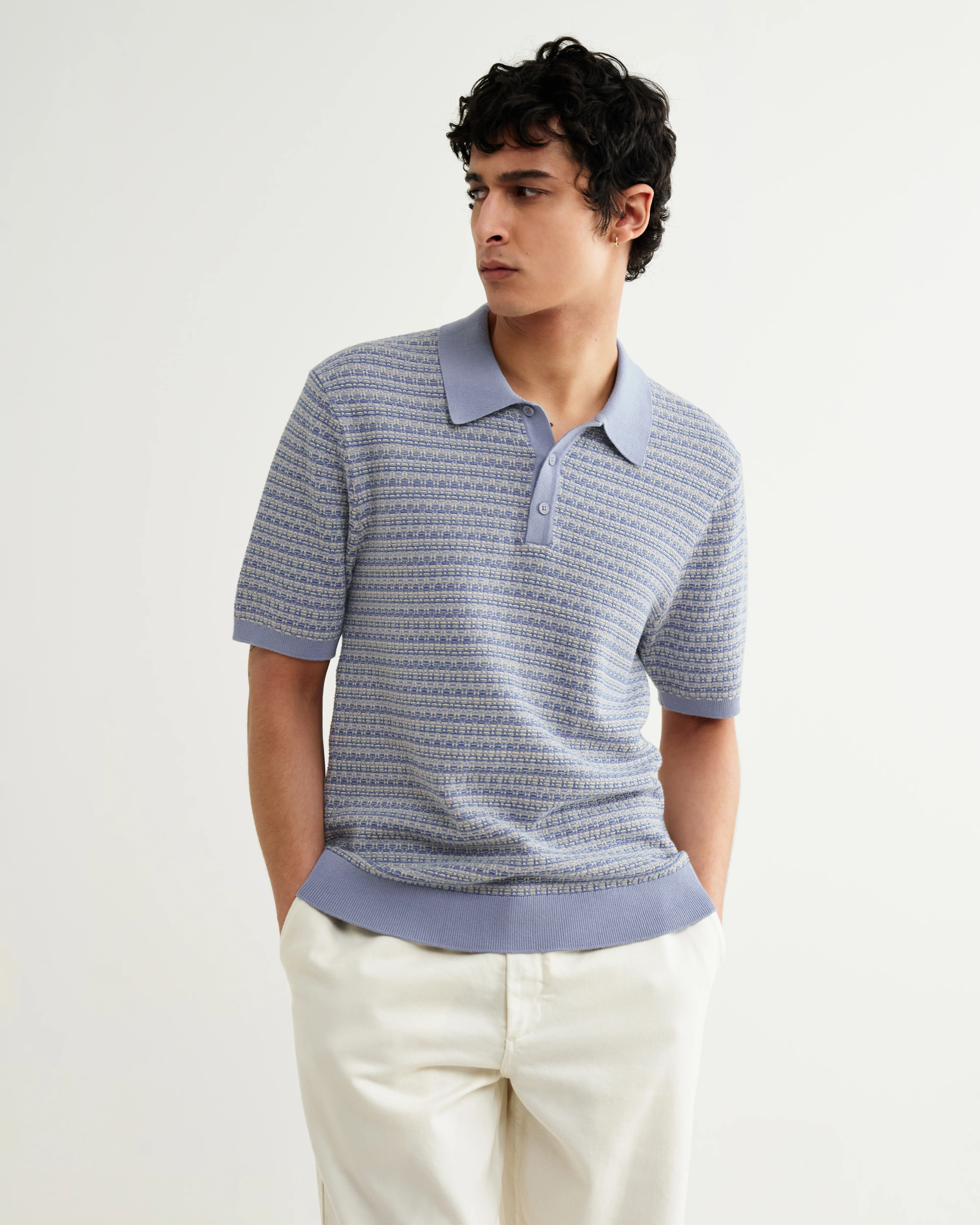Naples - Light Blue Mini Geometric Knitted Polo - Image 2