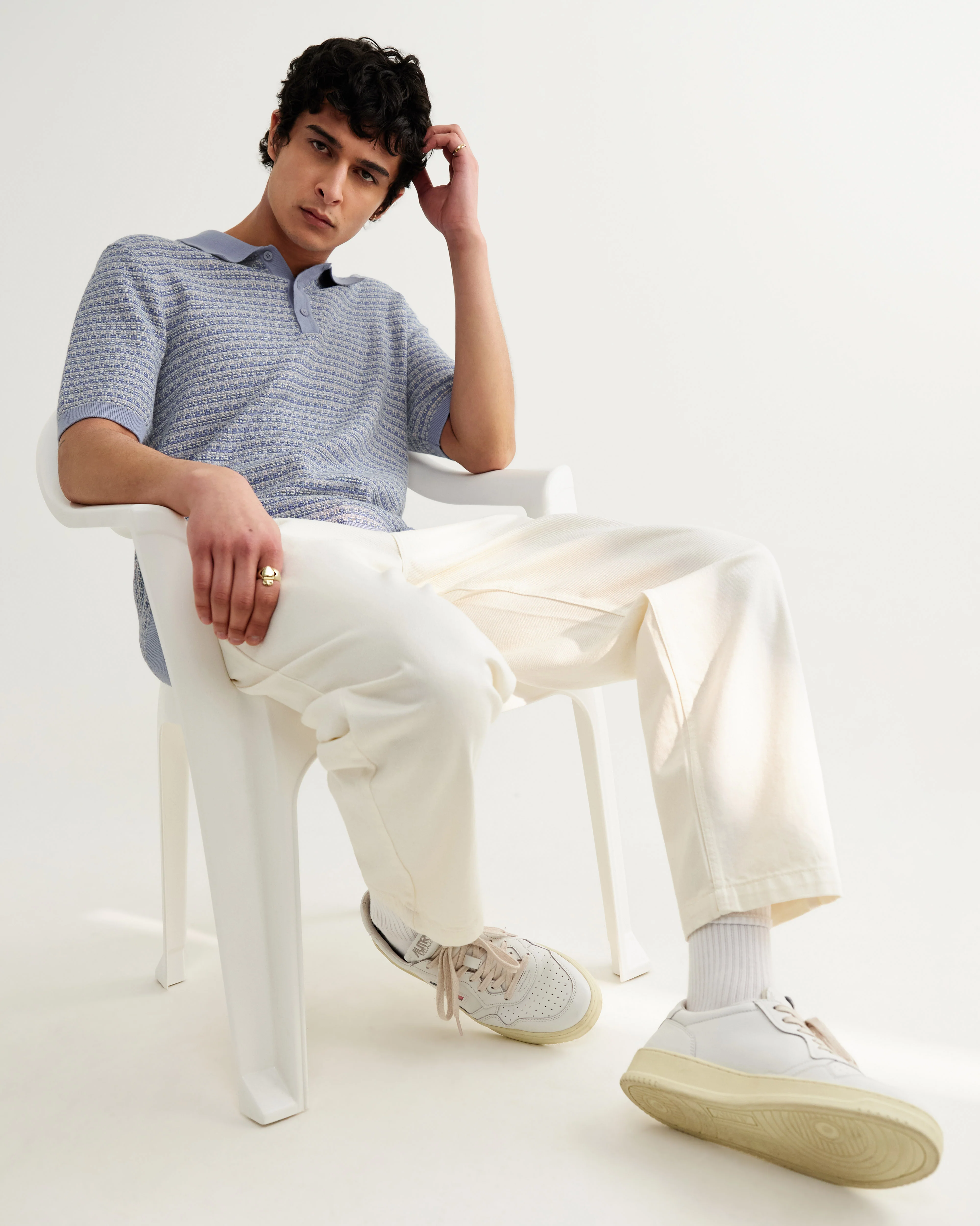 Naples - Light Blue Mini Geometric Knitted Polo - Image 3