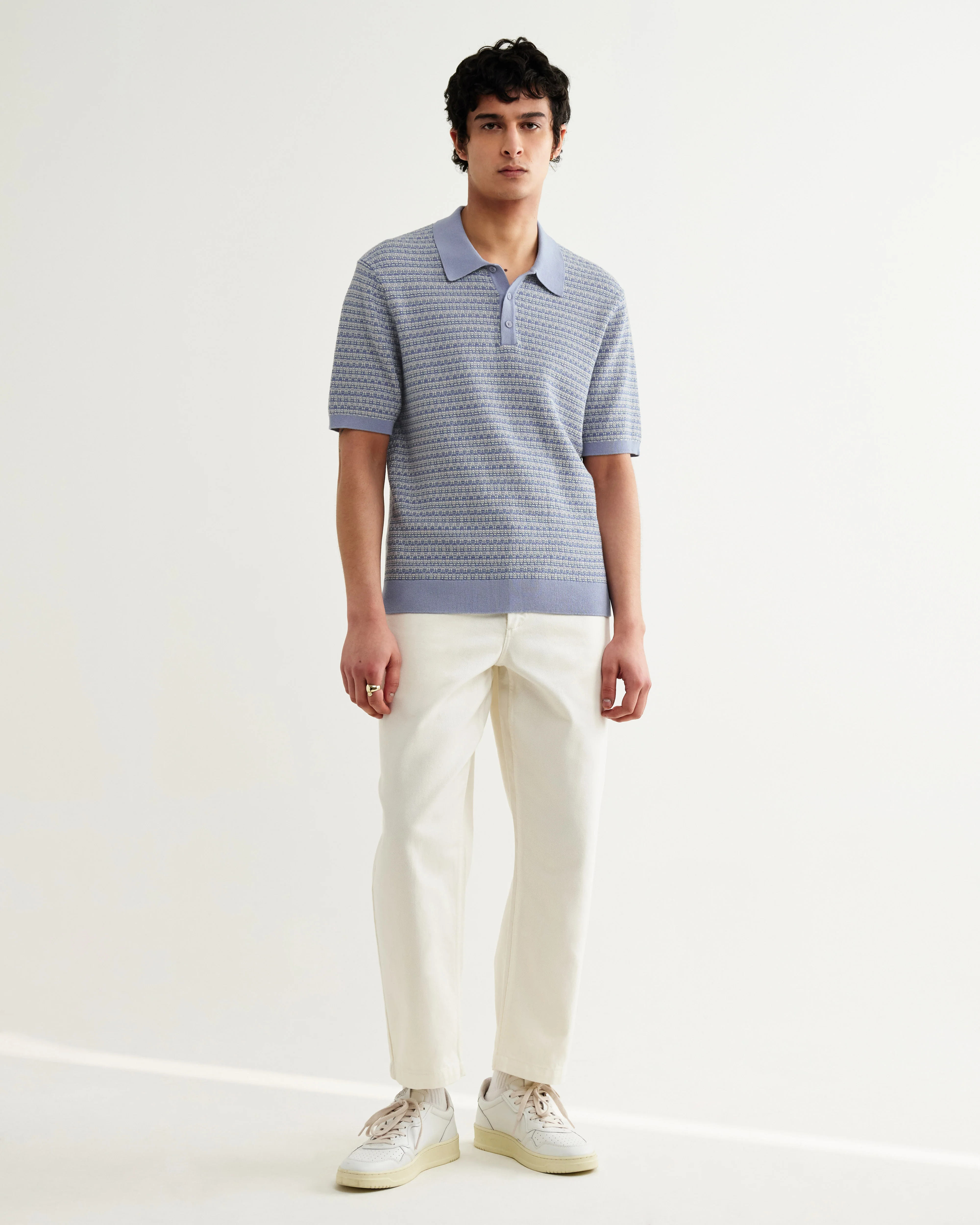Naples - Light Blue Mini Geometric Knitted Polo - Image 4