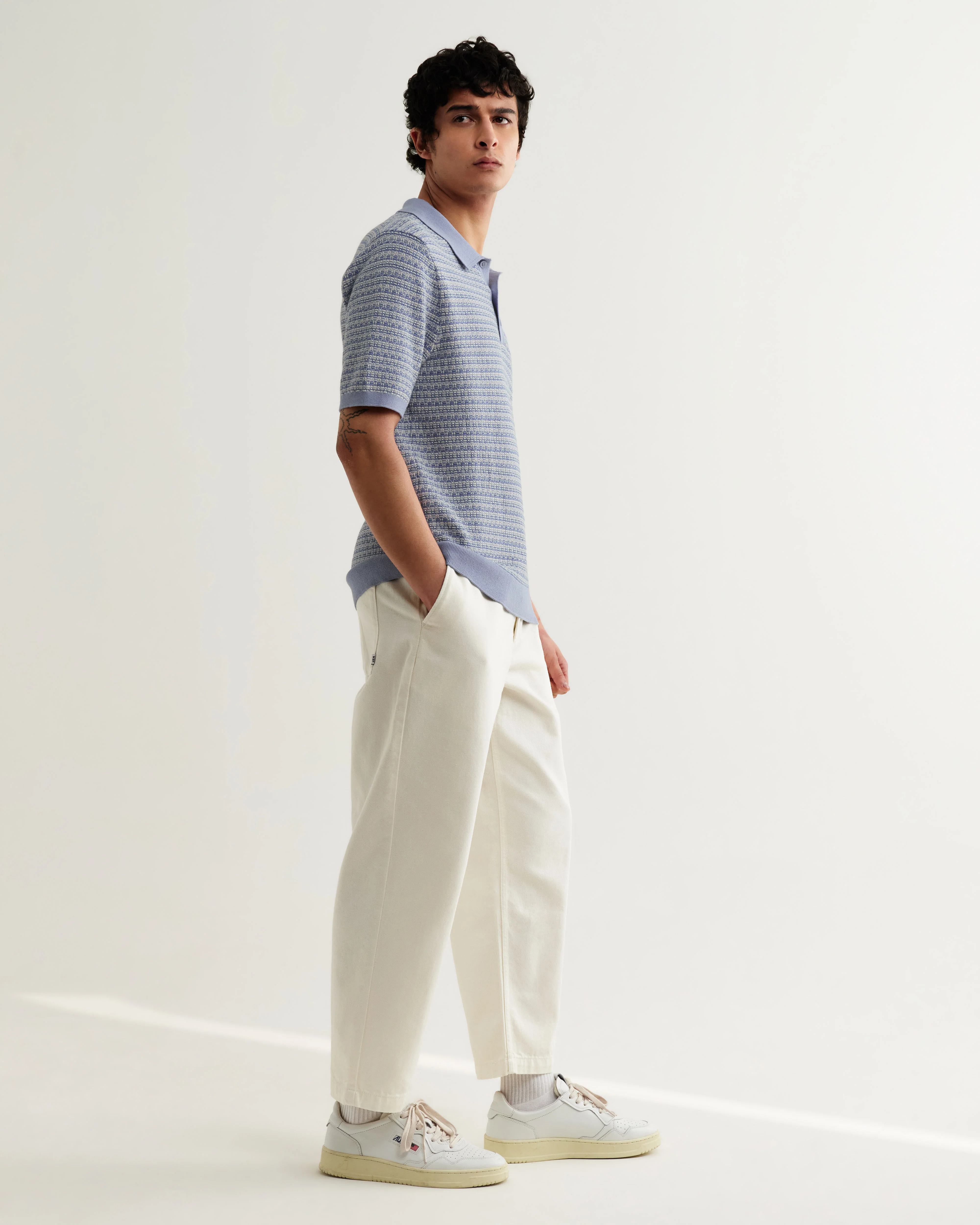 Naples - Light Blue Mini Geometric Knitted Polo - Image 5