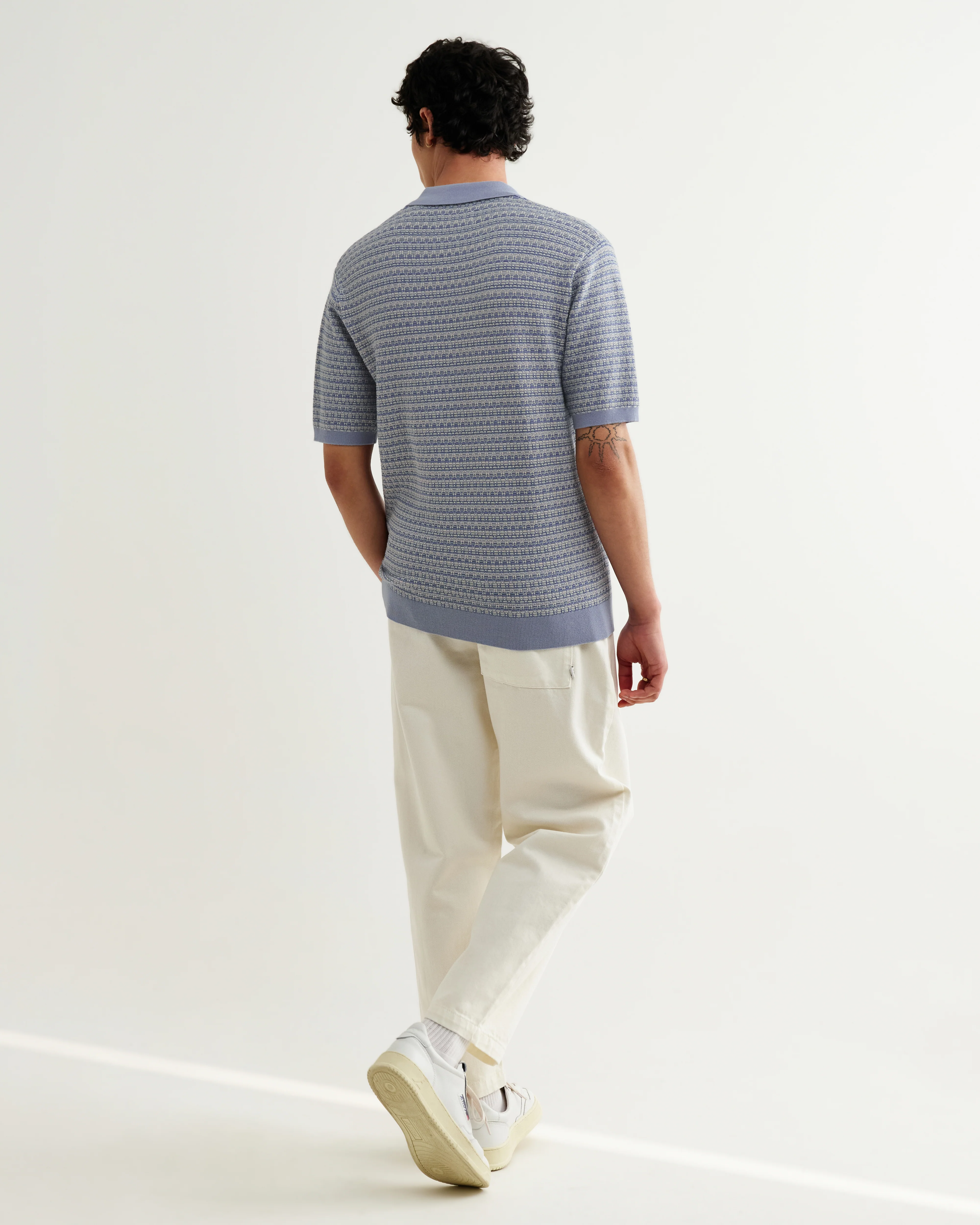 Naples - Light Blue Mini Geometric Knitted Polo - Image 6