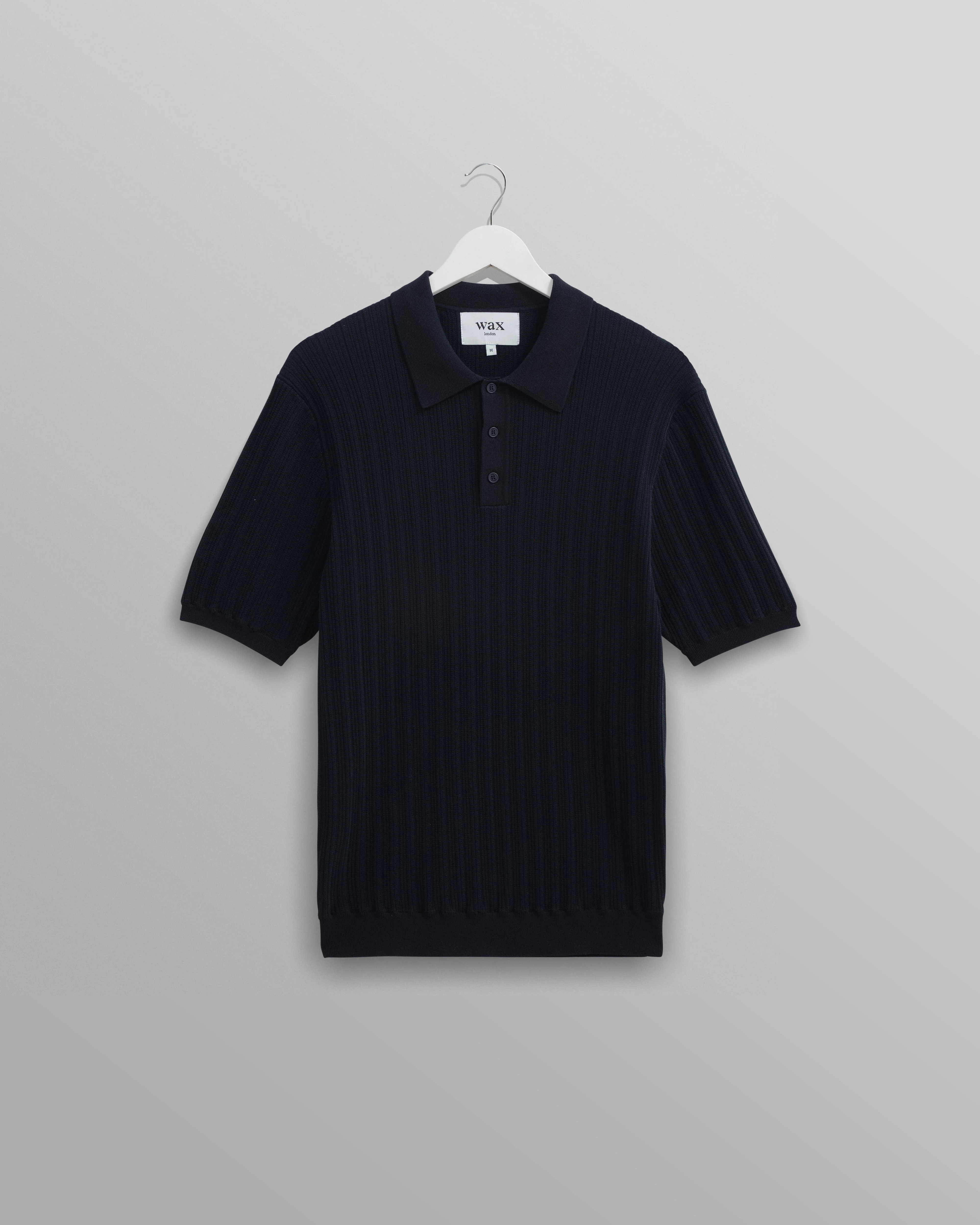 Naples - Midnight Navy Textured Knitted Polo Shirt