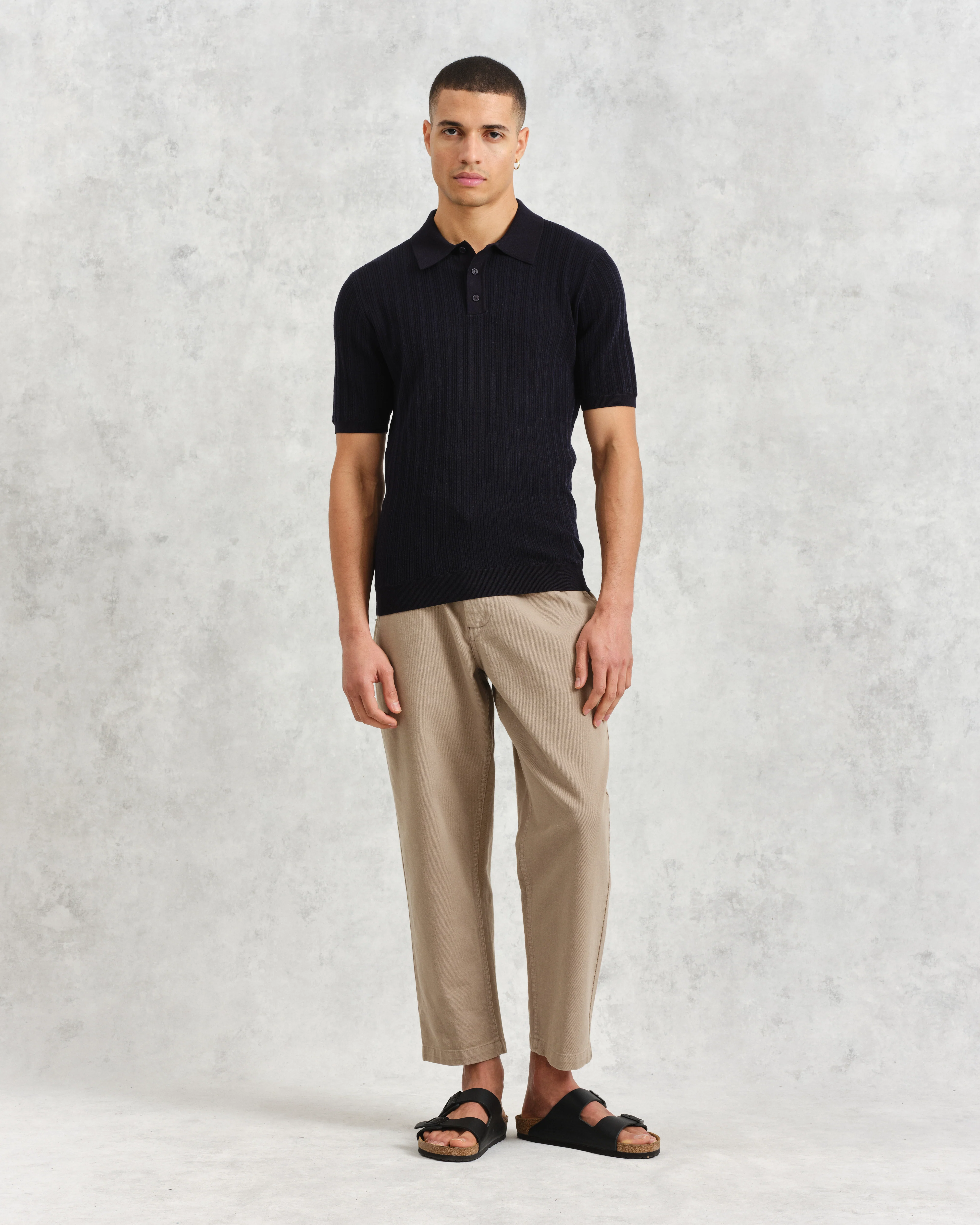 Naples - Midnight Navy Textured Knitted Polo Shirt - Image 4