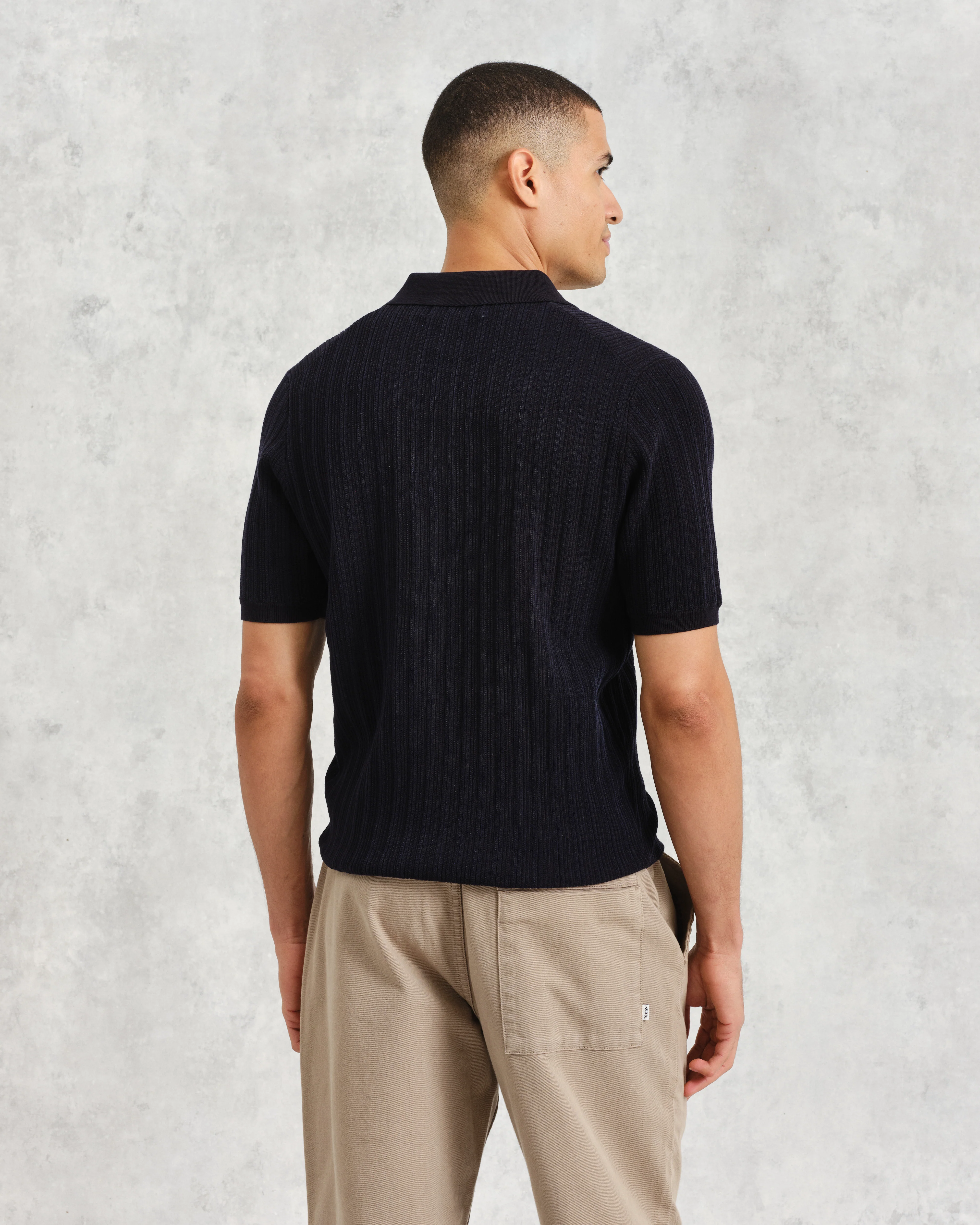 Naples - Midnight Navy Textured Knitted Polo Shirt - Image 7