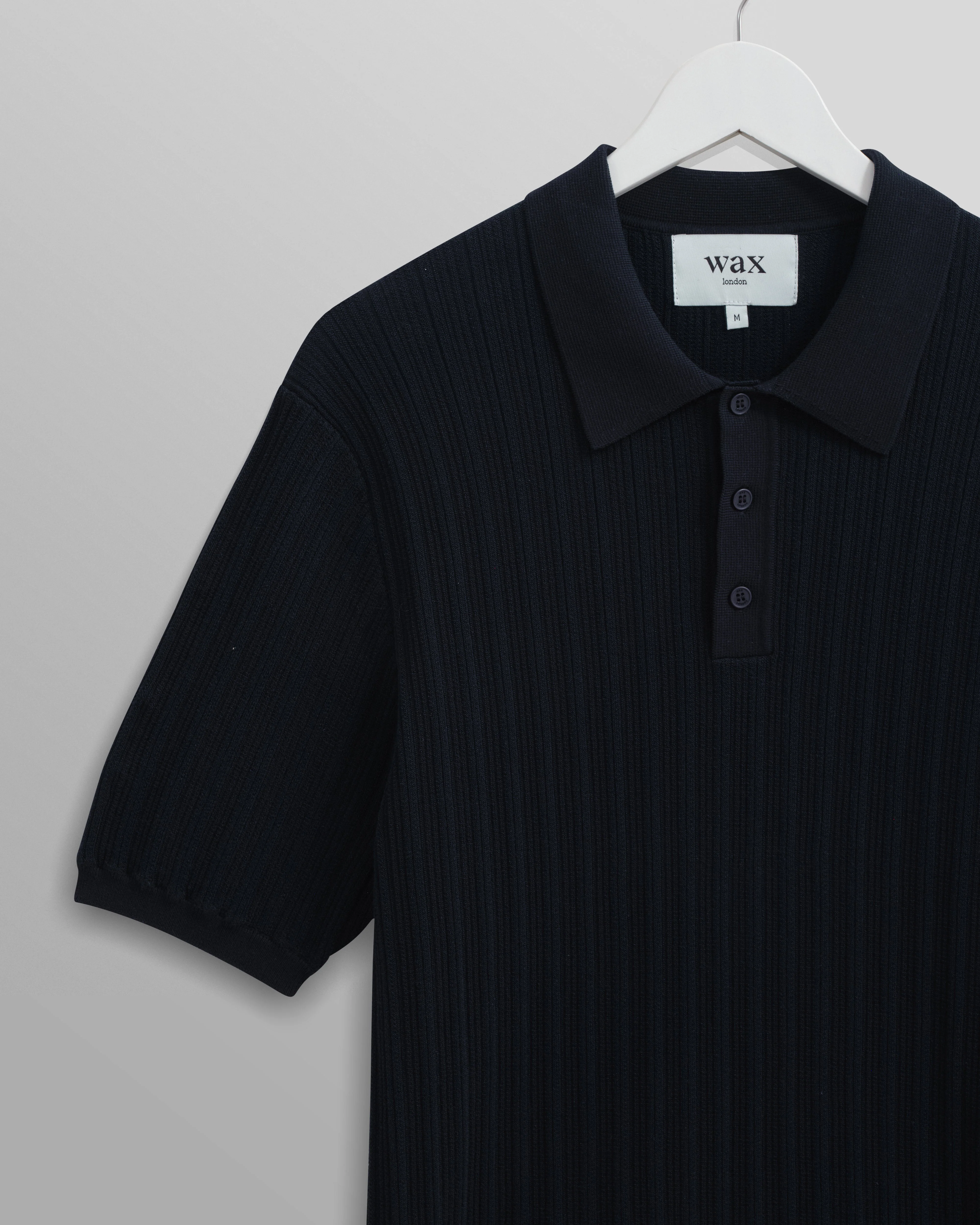 Naples - Midnight Navy Textured Knitted Polo Shirt - Image 8