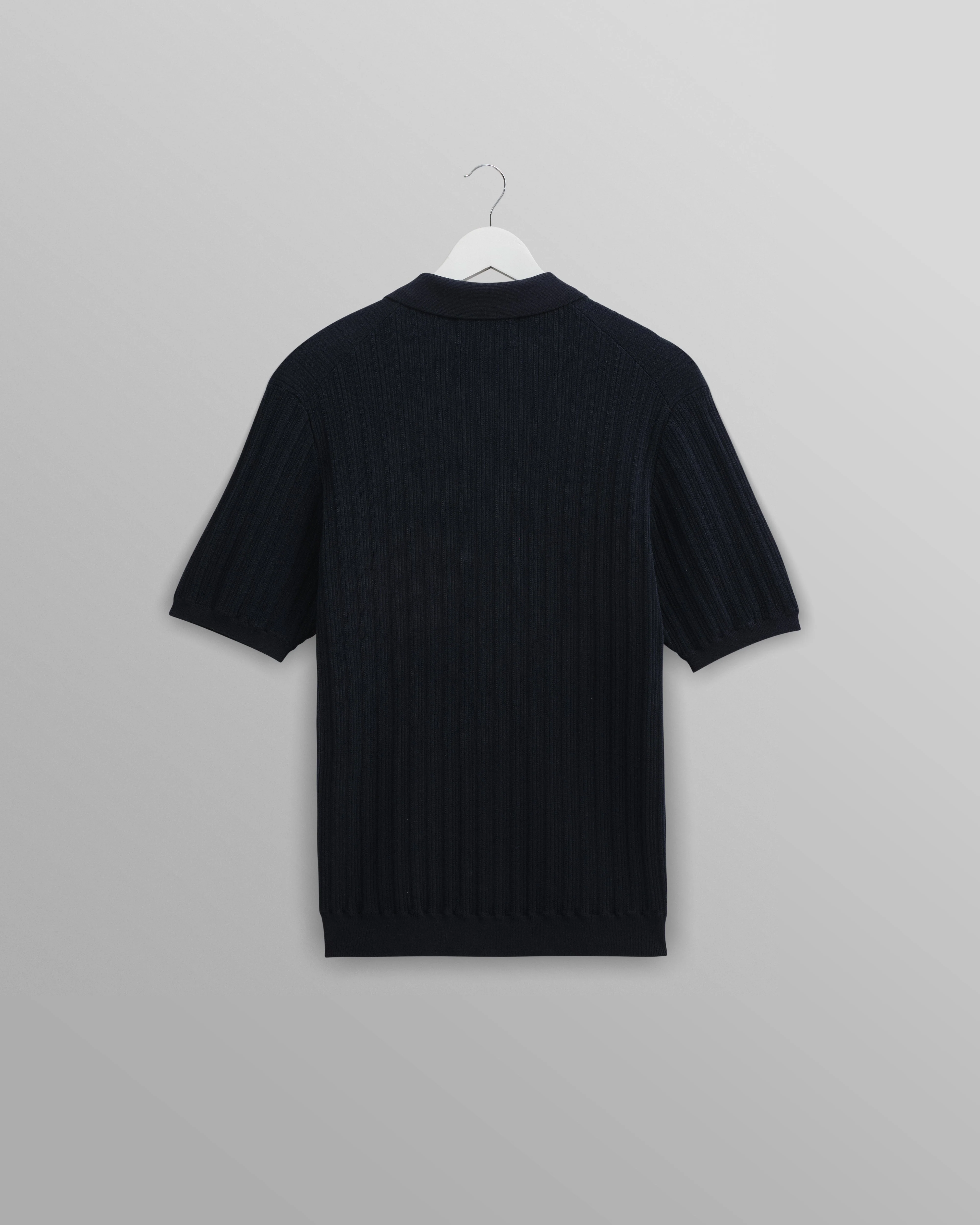 Naples - Midnight Navy Textured Knitted Polo Shirt - Image 9