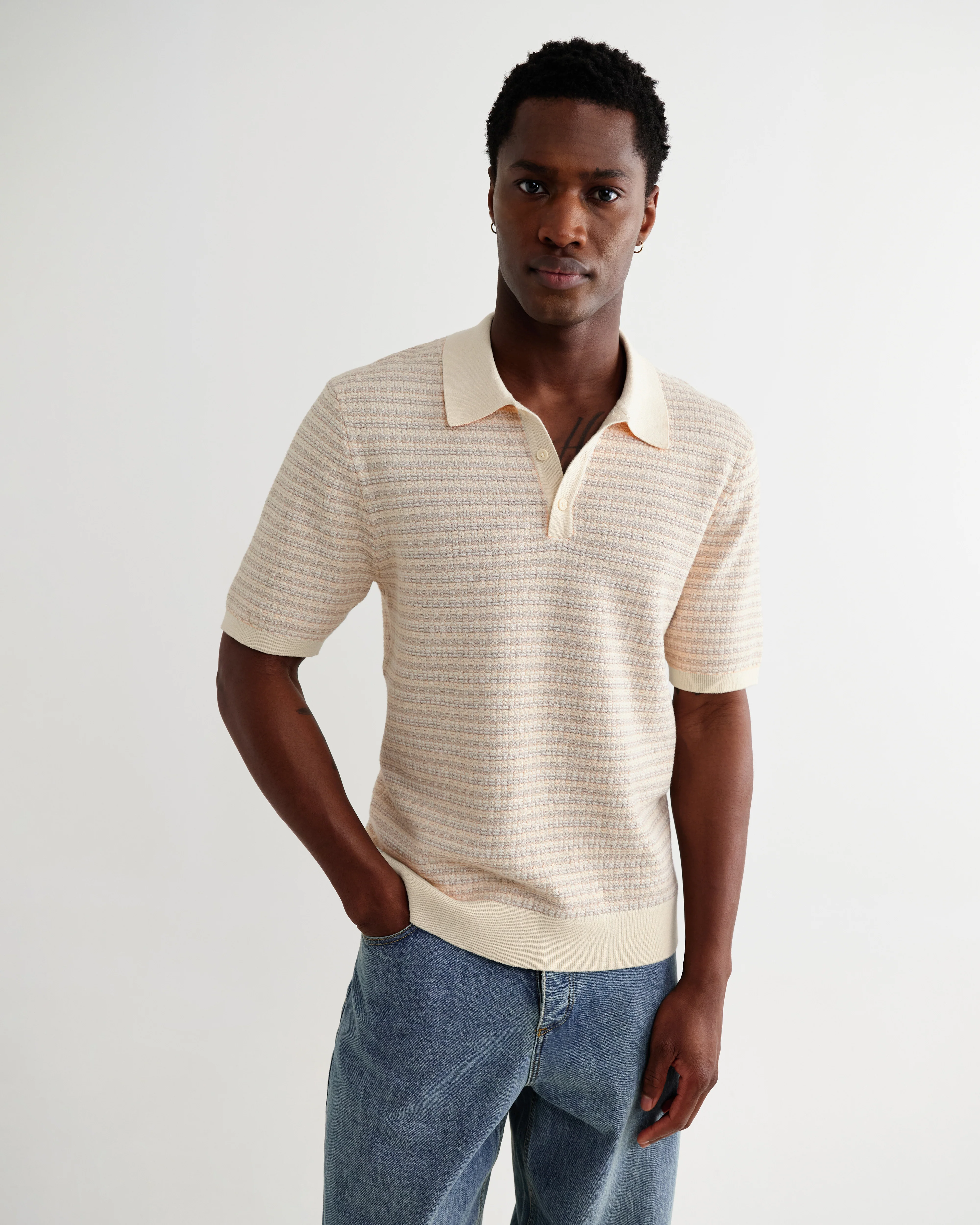 Naples - Natural Mini Geometric Knitted Polo - Image 2