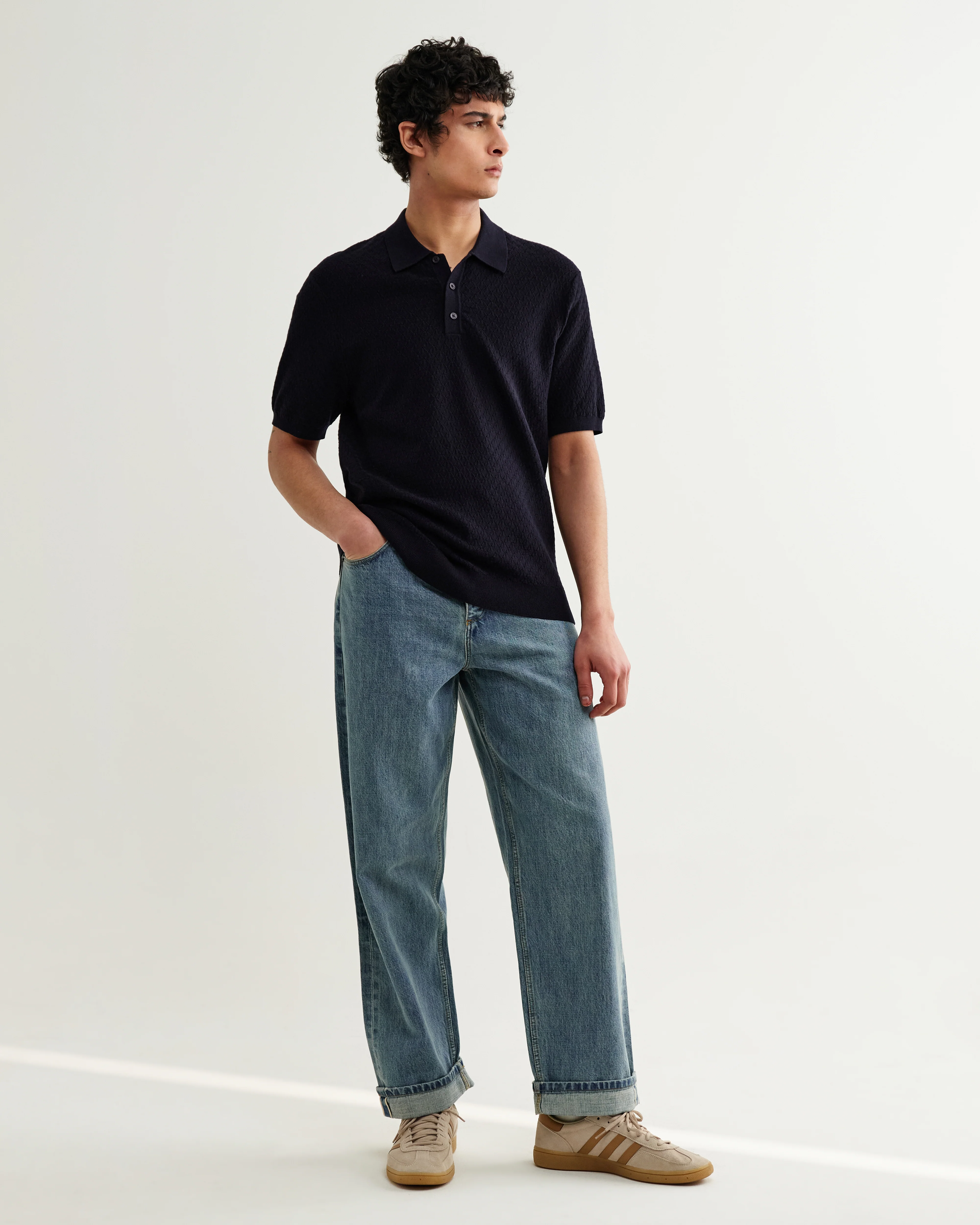 Naples - Navy Retro Diamond Knitted Polo - Image 3