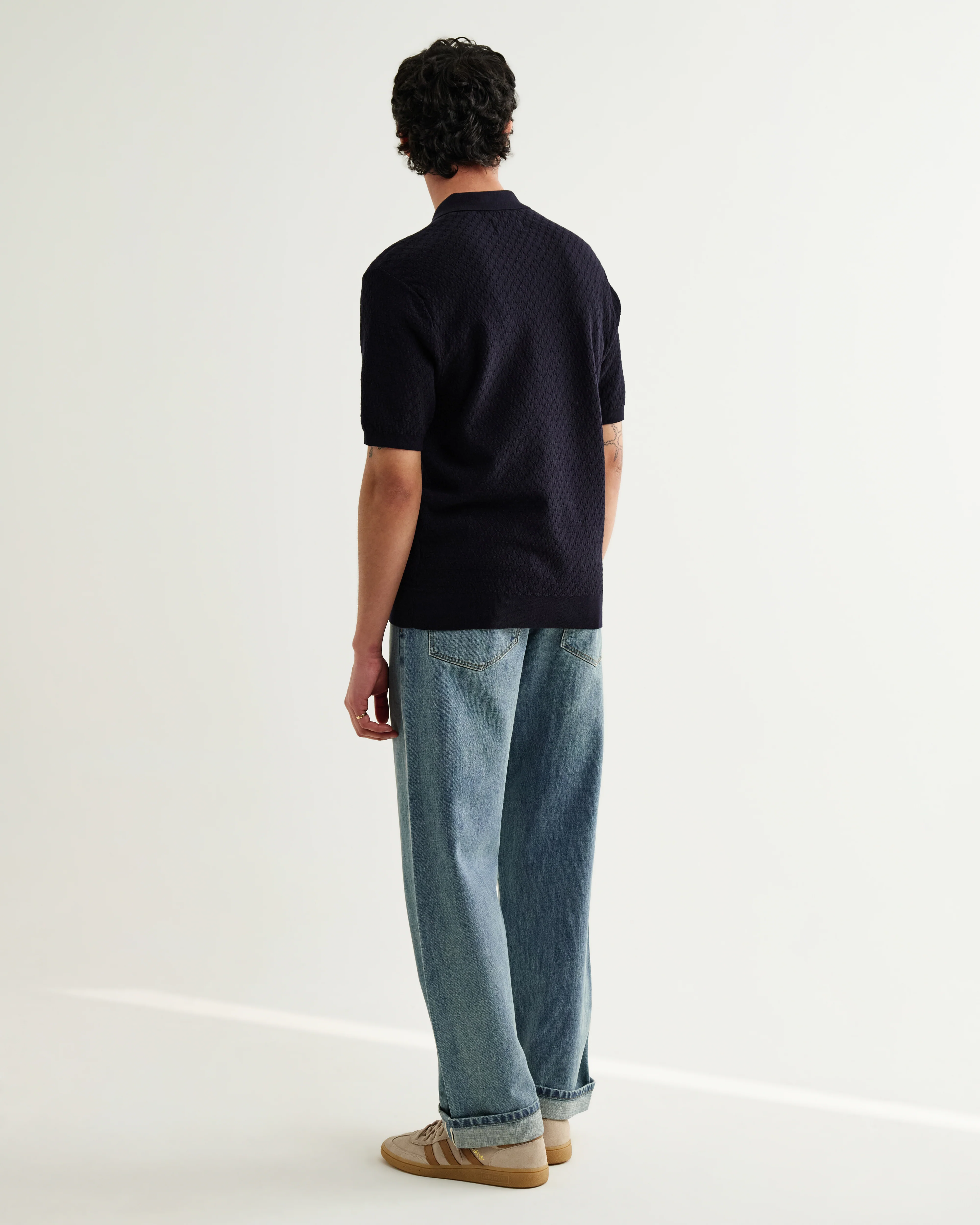 Naples - Navy Retro Diamond Knitted Polo - Image 5