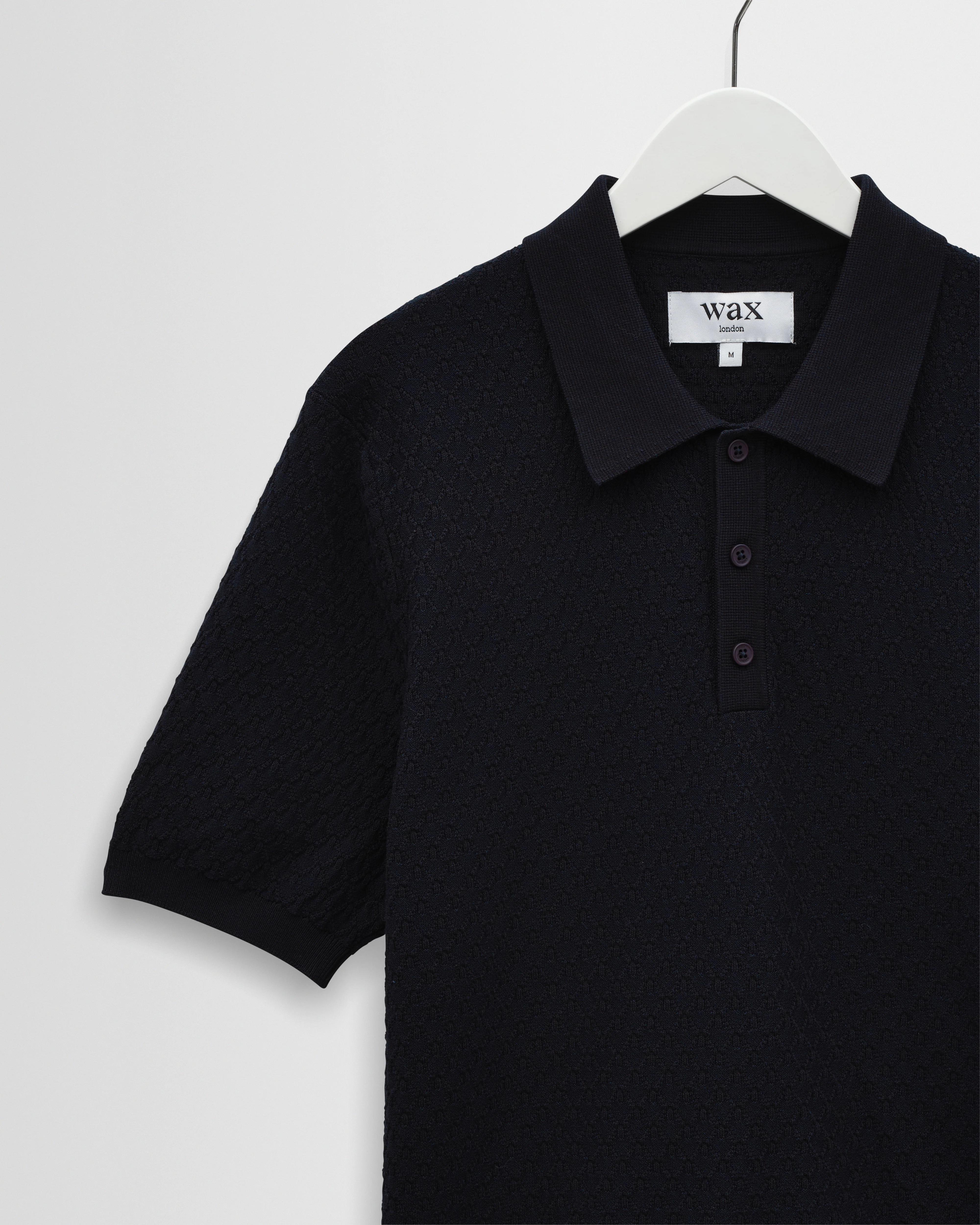 Naples - Navy Retro Diamond Knitted Polo - Image 6