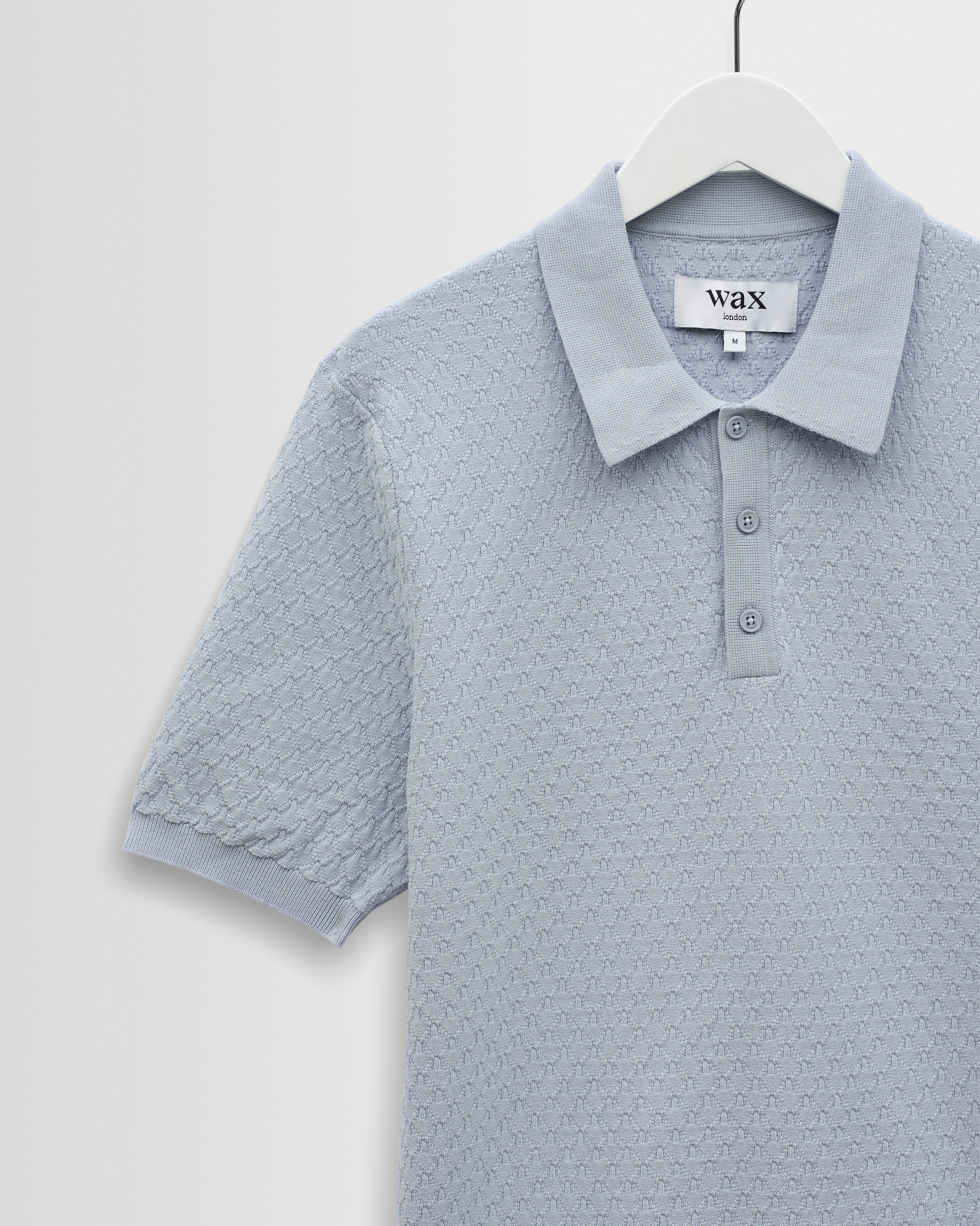 Naples - Pale Blue Retro Diamond Knitted Polo - Image 2
