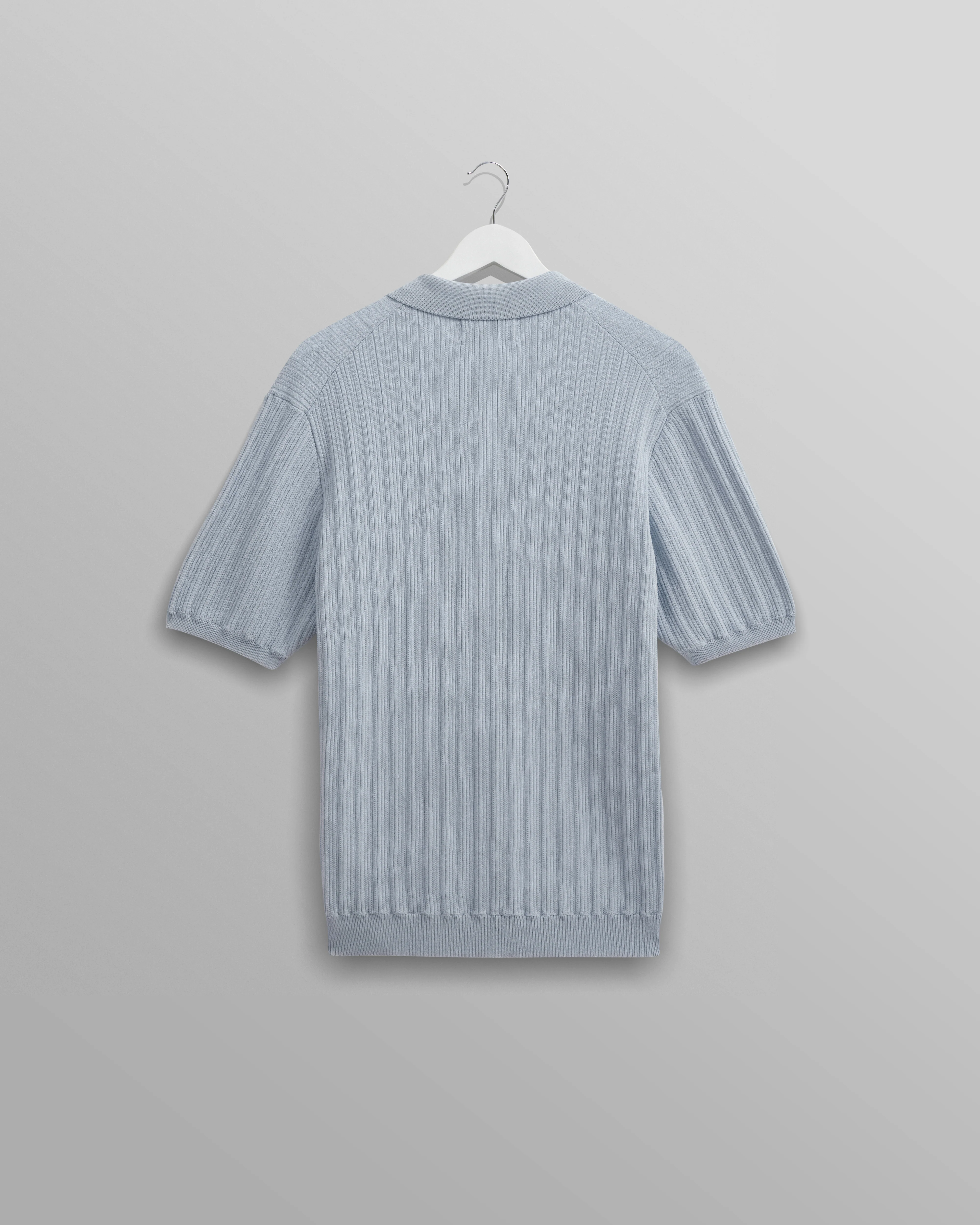 Naples - Pale Blue Textured Knitted Polo Shirt - Image 8
