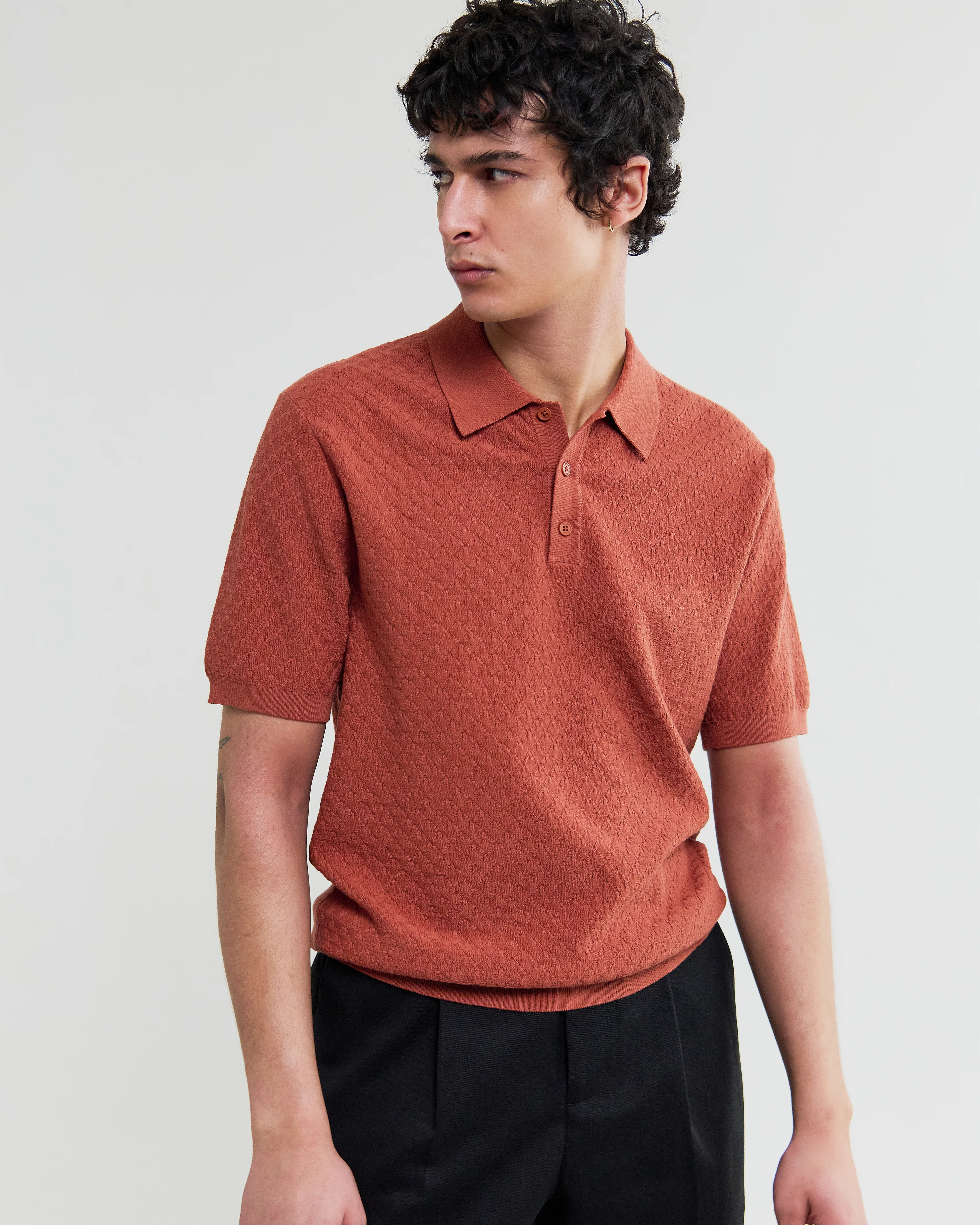 Naples - Rust Retro Diamond Knitted Polo - Image 2