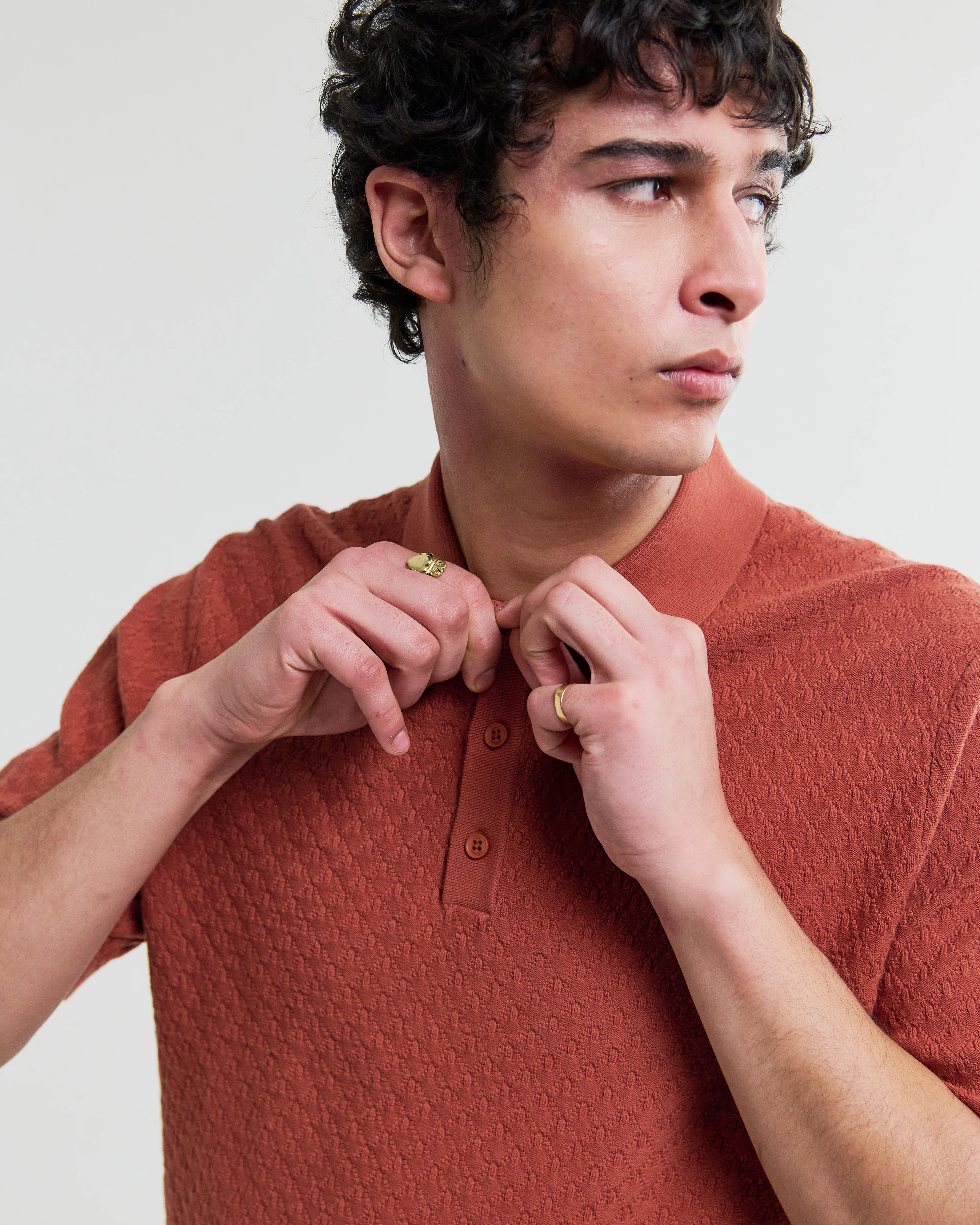 Naples - Rust Retro Diamond Knitted Polo - Image 3