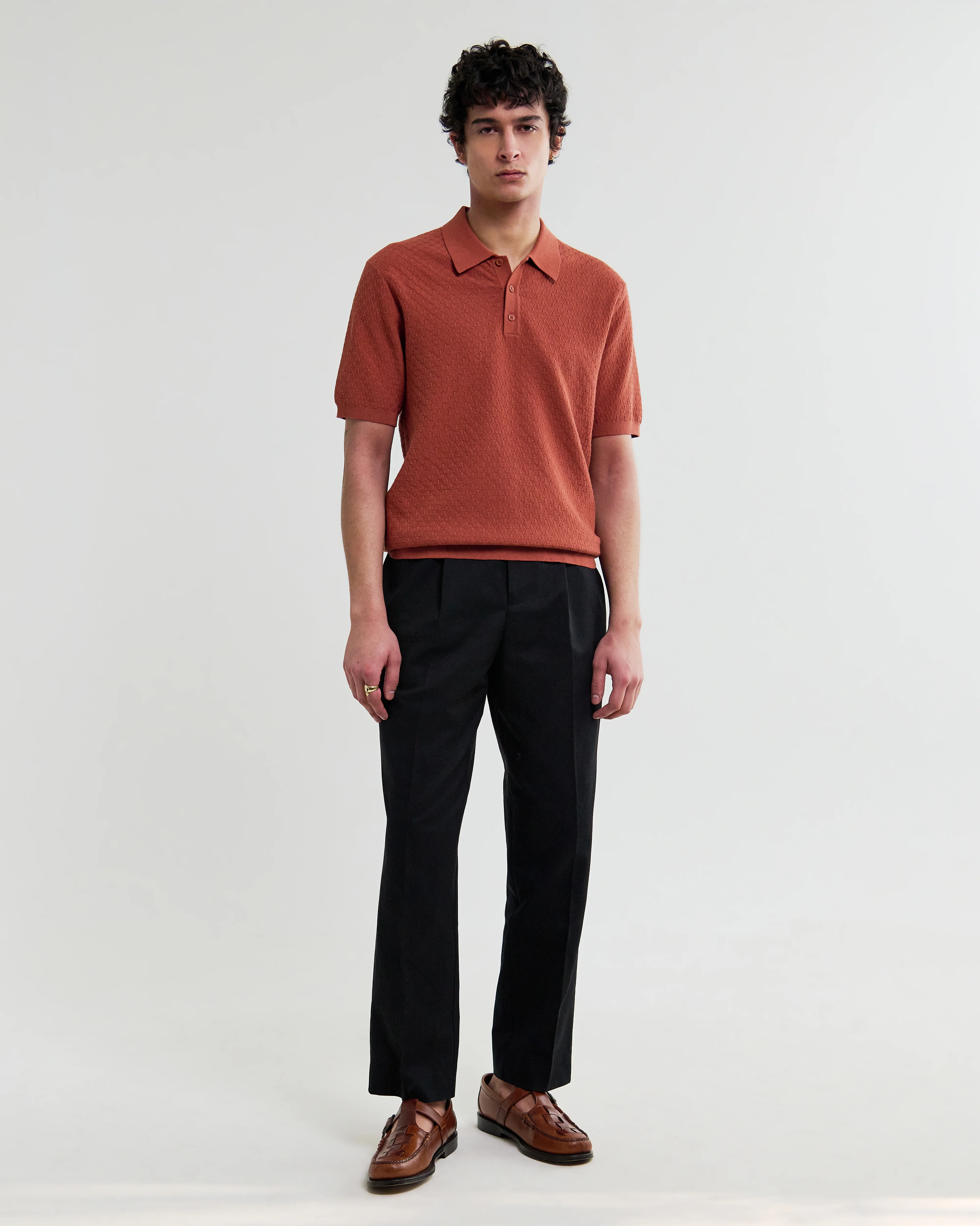 Naples - Rust Retro Diamond Knitted Polo - Image 4