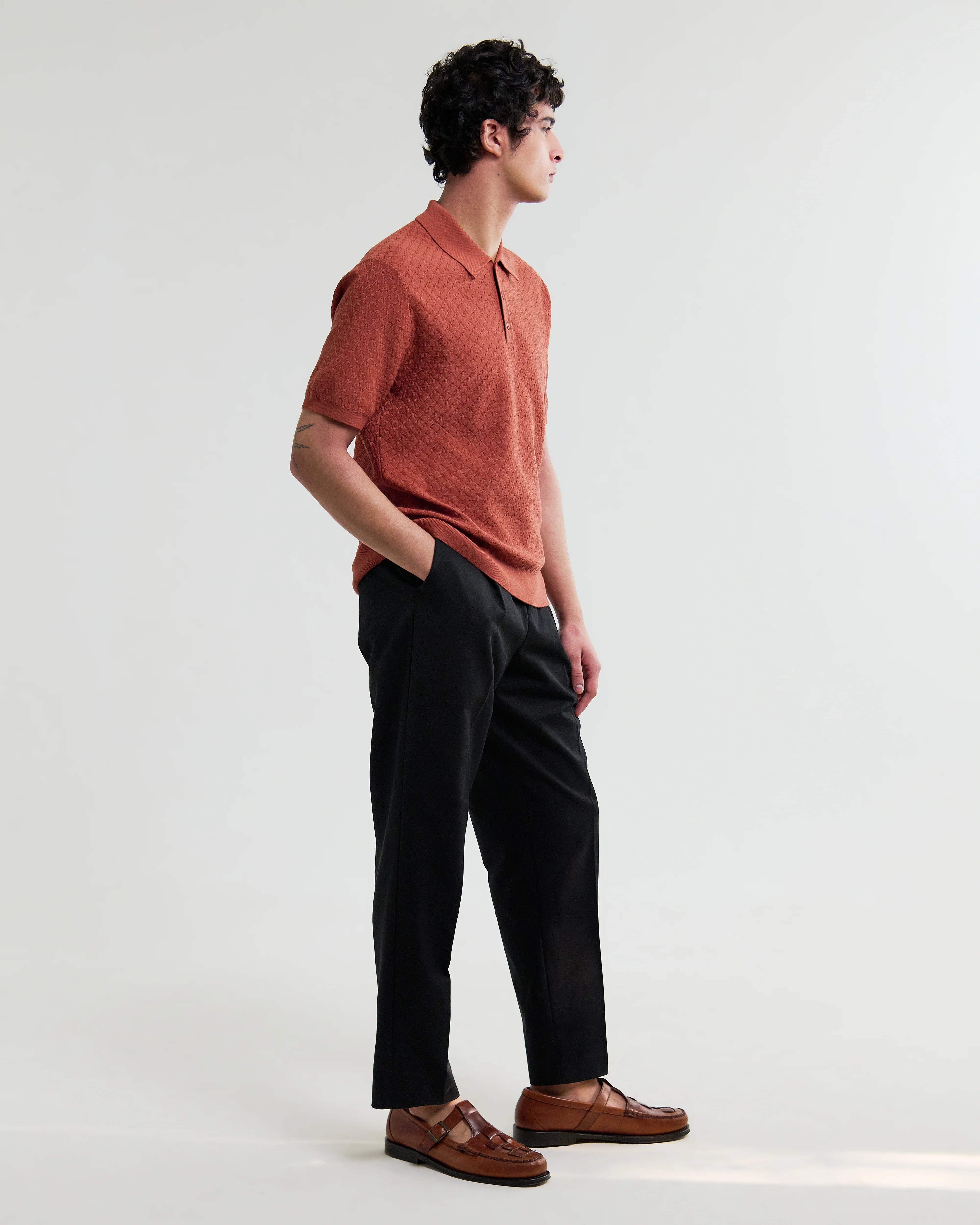 Naples - Rust Retro Diamond Knitted Polo - Image 5