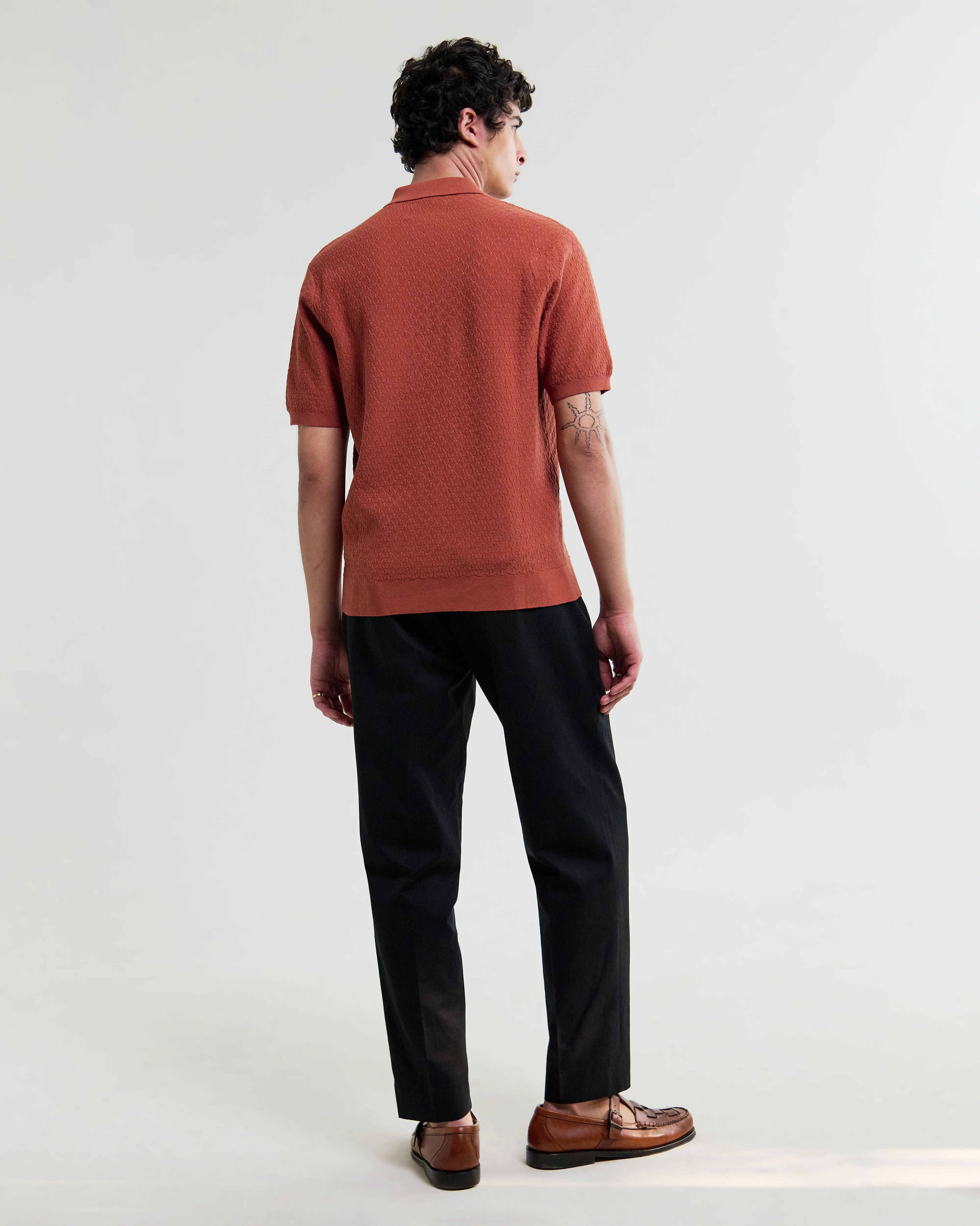 Naples - Rust Retro Diamond Knitted Polo - Image 6