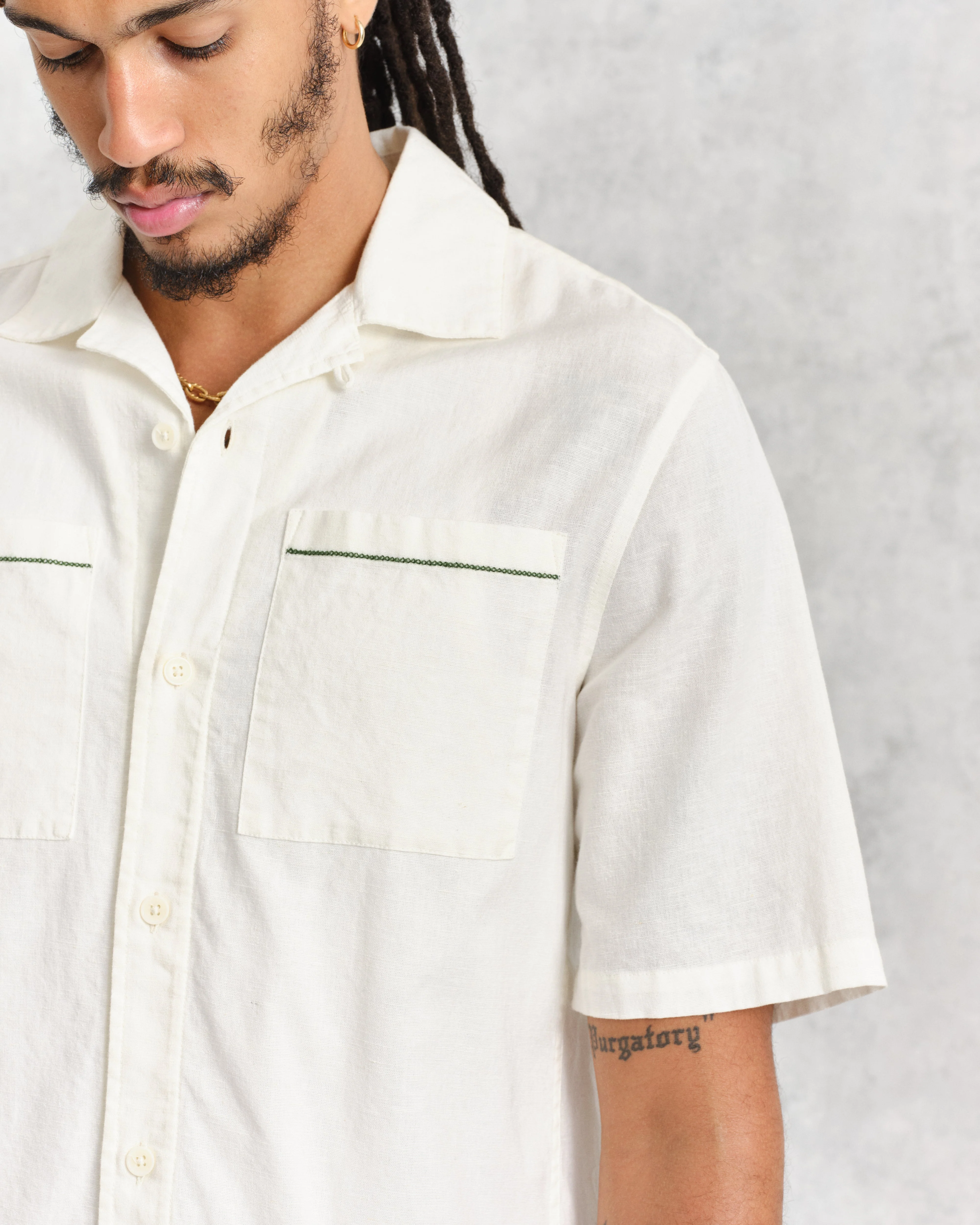 Newton - Ecru Paradise Stitch Short Sleeve Shirt - Image 4