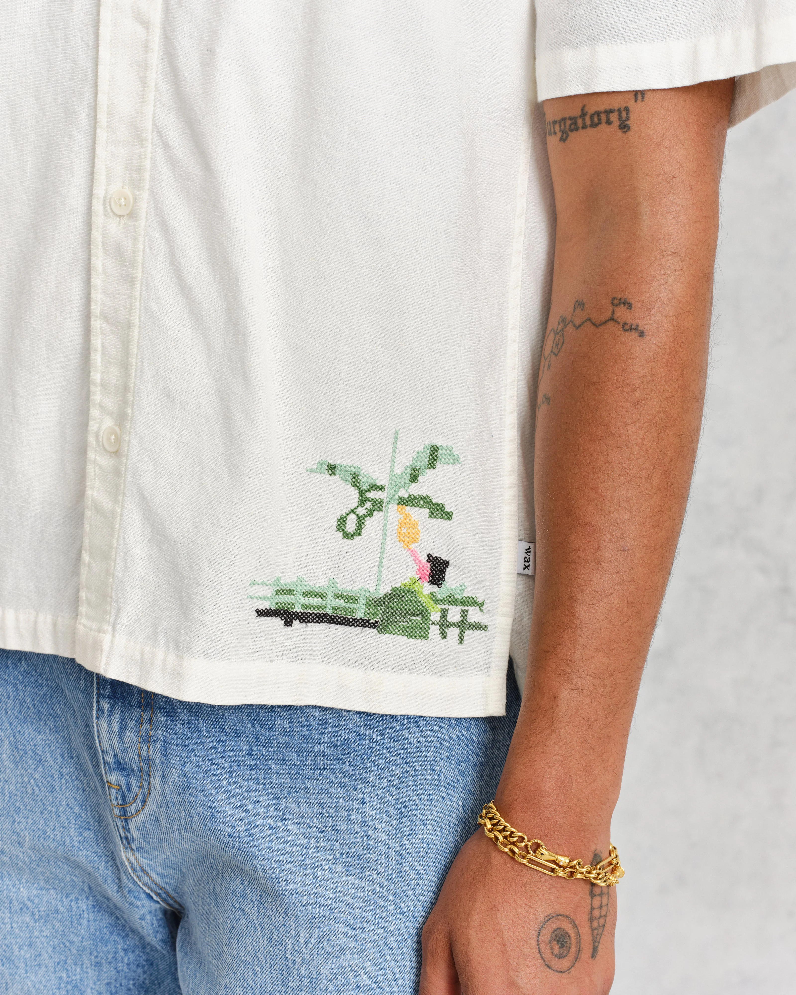 Newton - Ecru Paradise Stitch Short Sleeve Shirt - Image 6