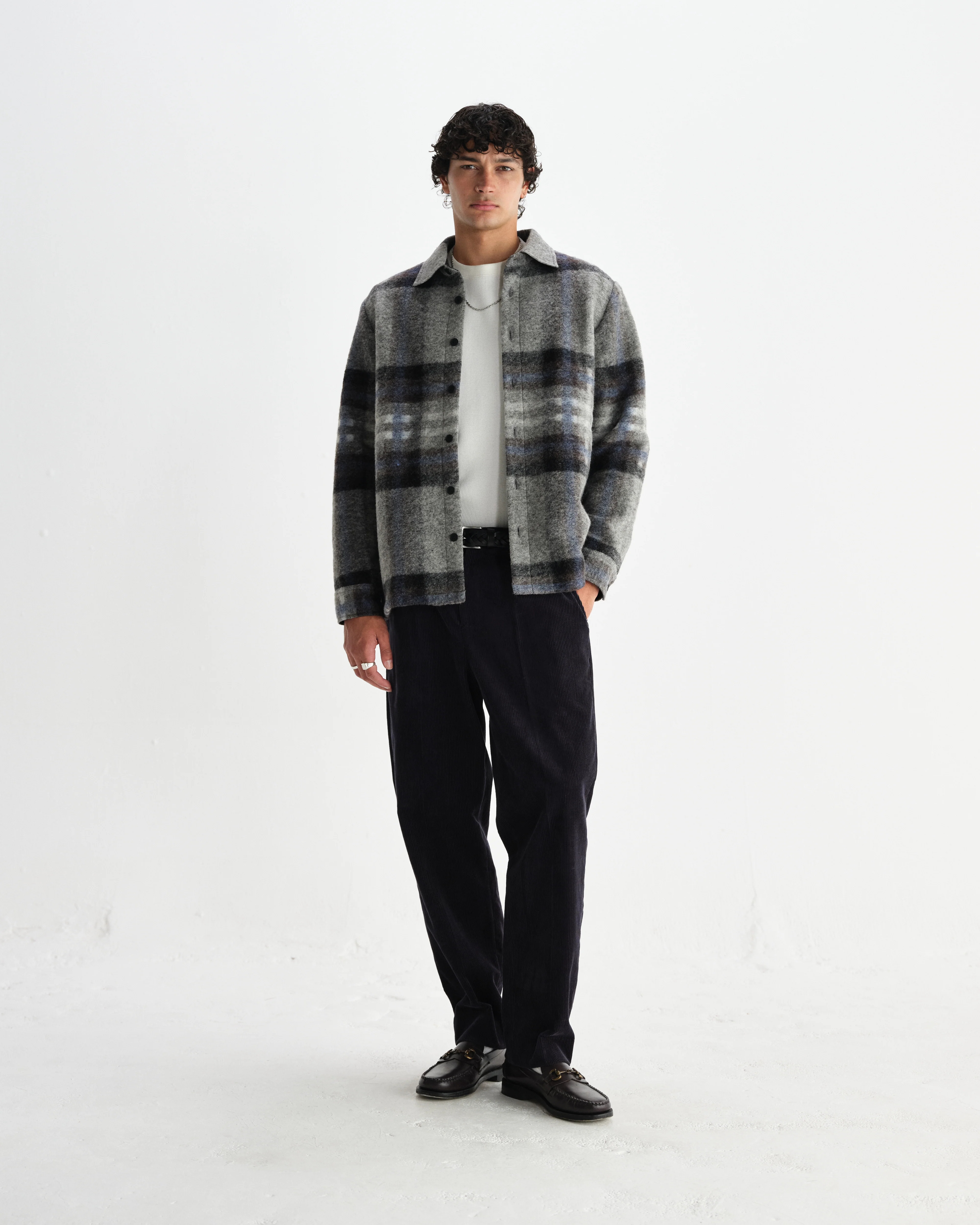 Nolan - Grey And Blue Check Wool Overshirt - Image 4
