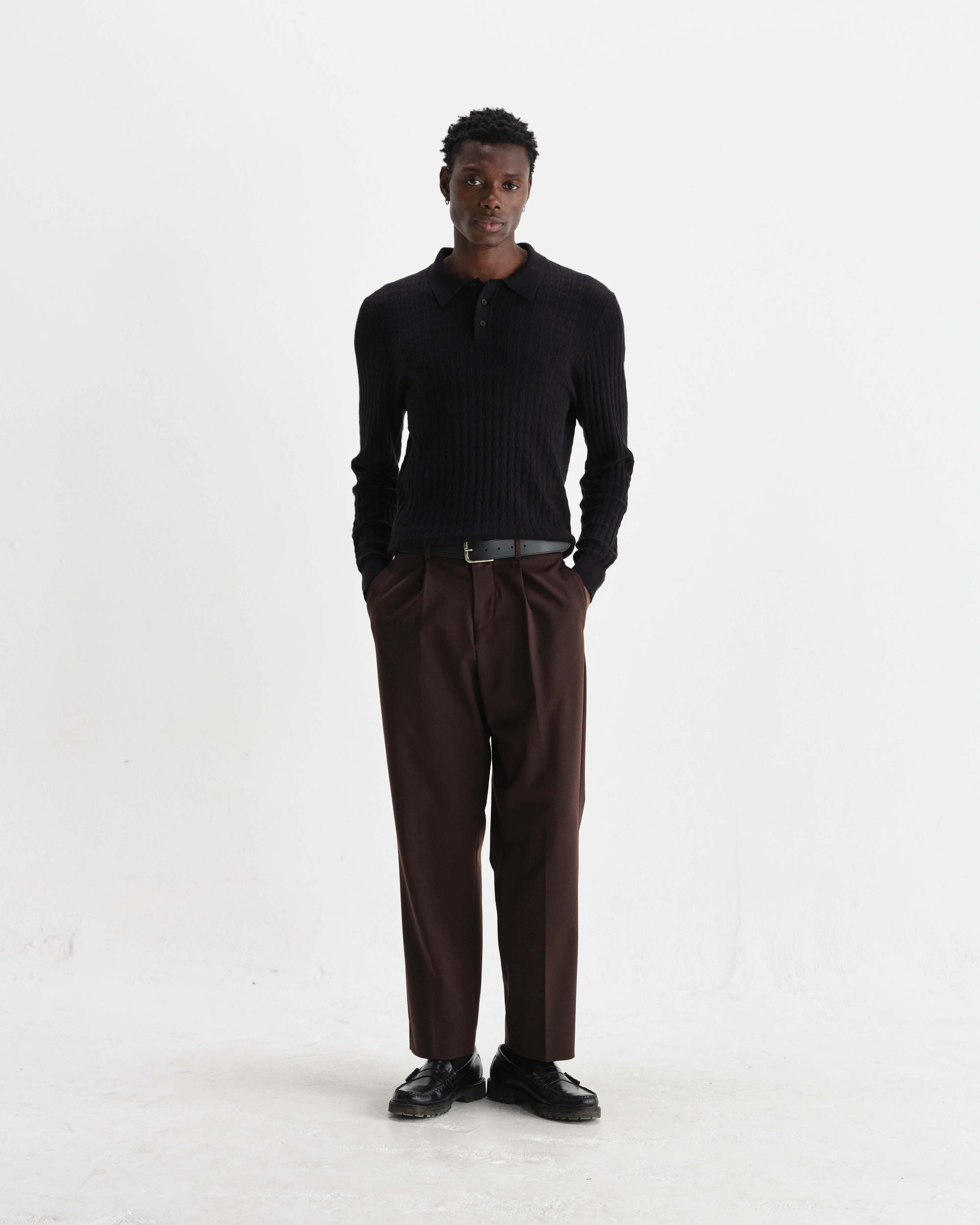 Oban - Black Diamond Stripe Knitted Polo - Image 4