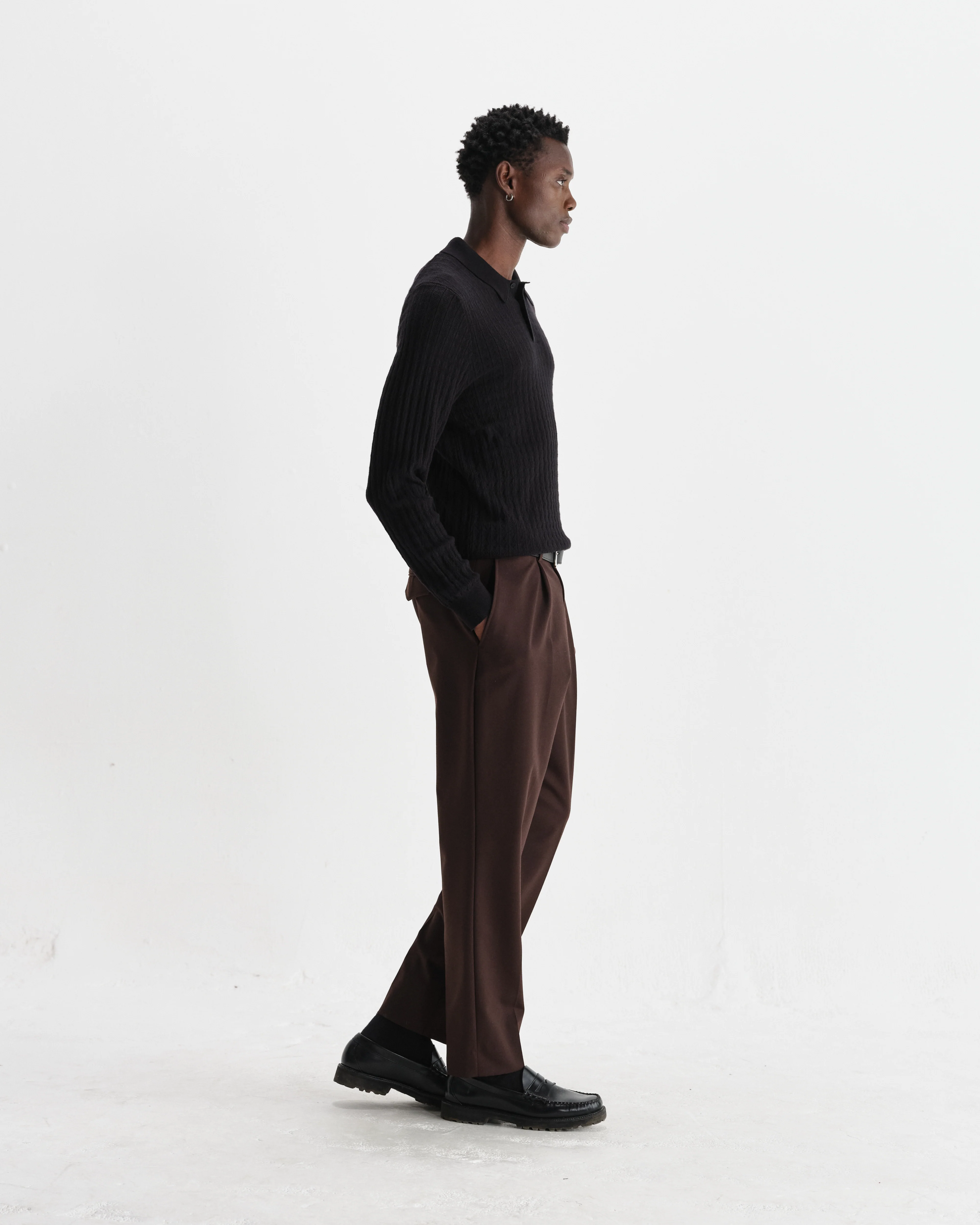 Oban - Black Diamond Stripe Knitted Polo - Image 5