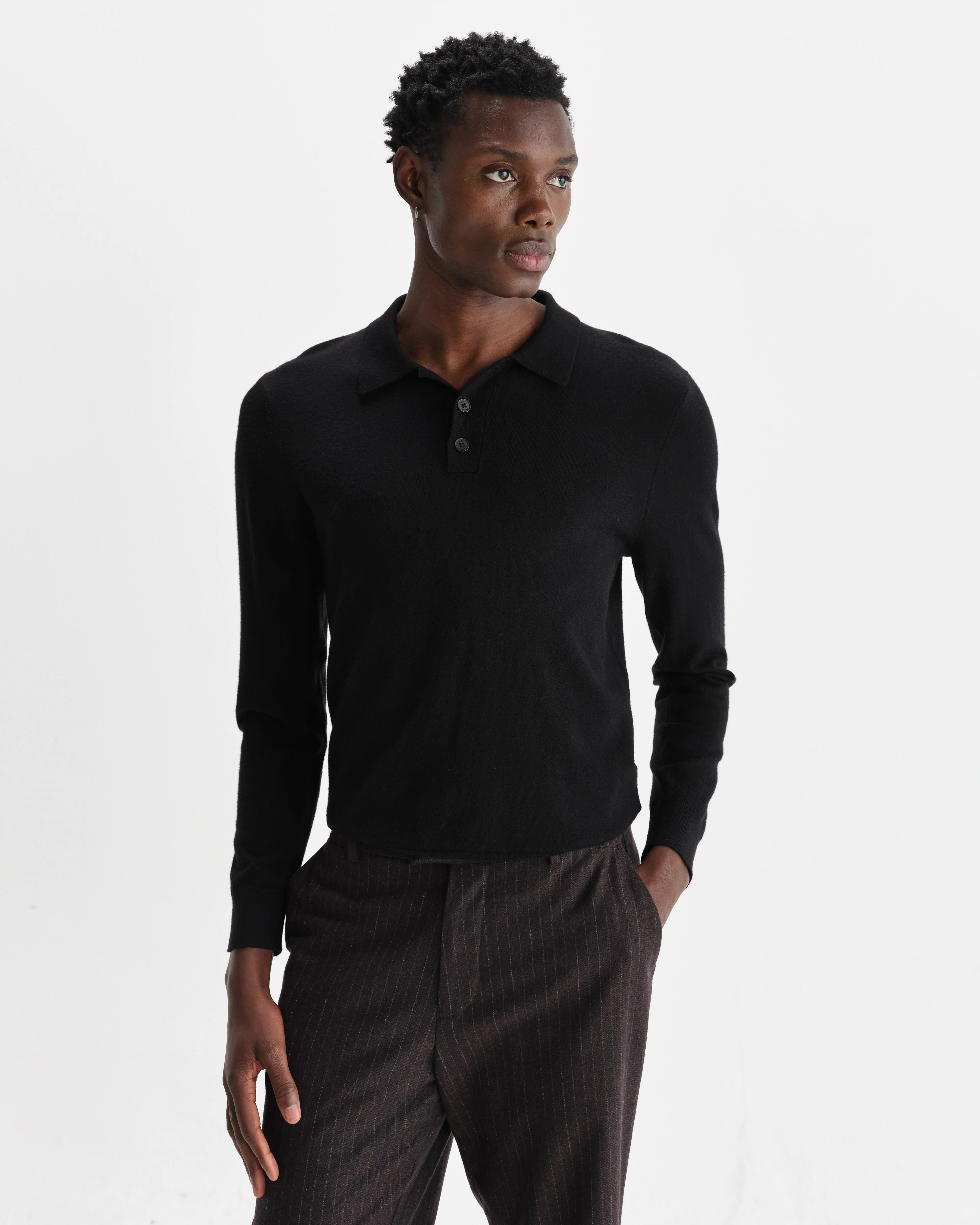 Oban - Black Worsted Wool Knitted Polo - Image 2