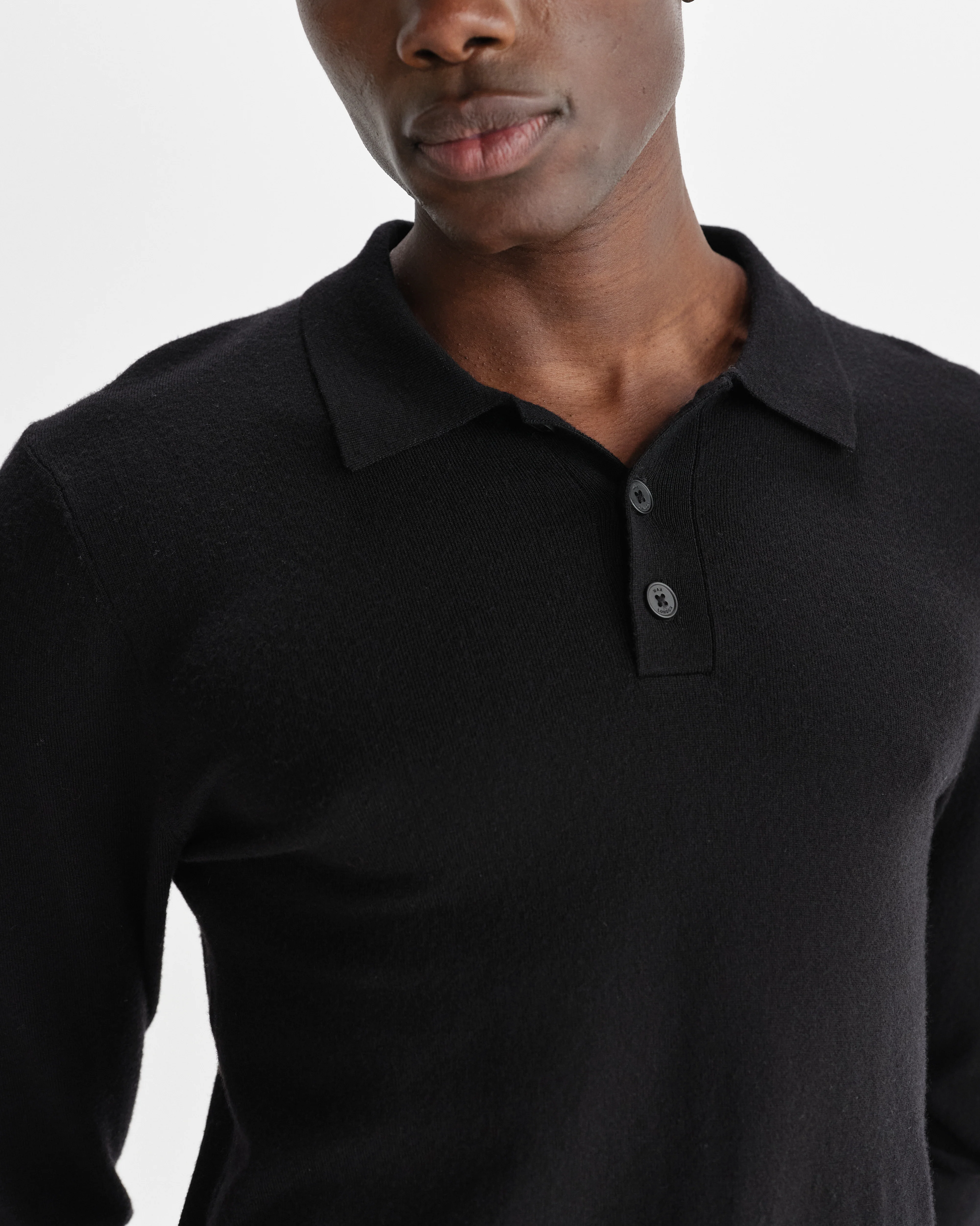 Oban - Black Worsted Wool Knitted Polo - Image 3