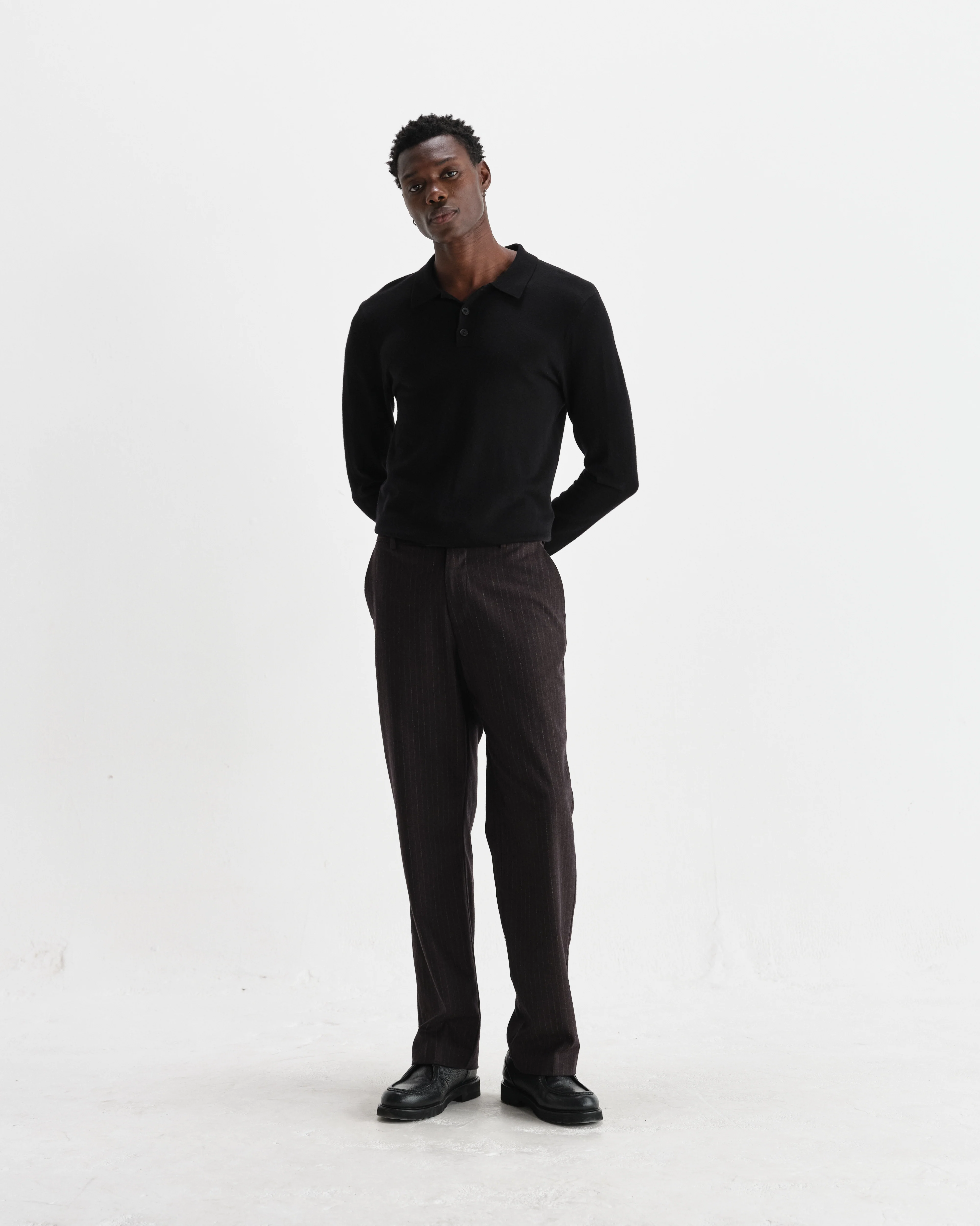 Oban - Black Worsted Wool Knitted Polo - Image 4
