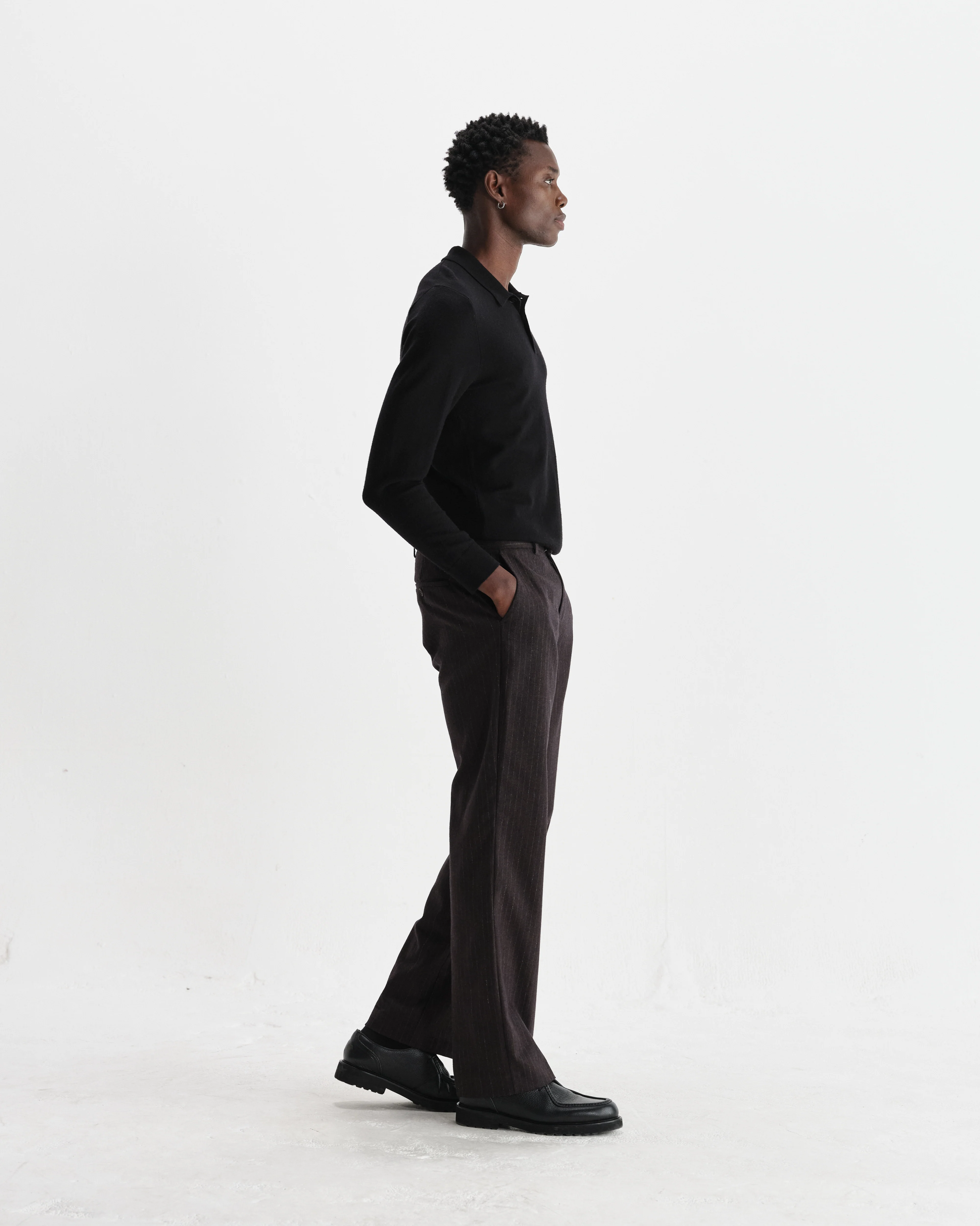 Oban - Black Worsted Wool Knitted Polo - Image 5
