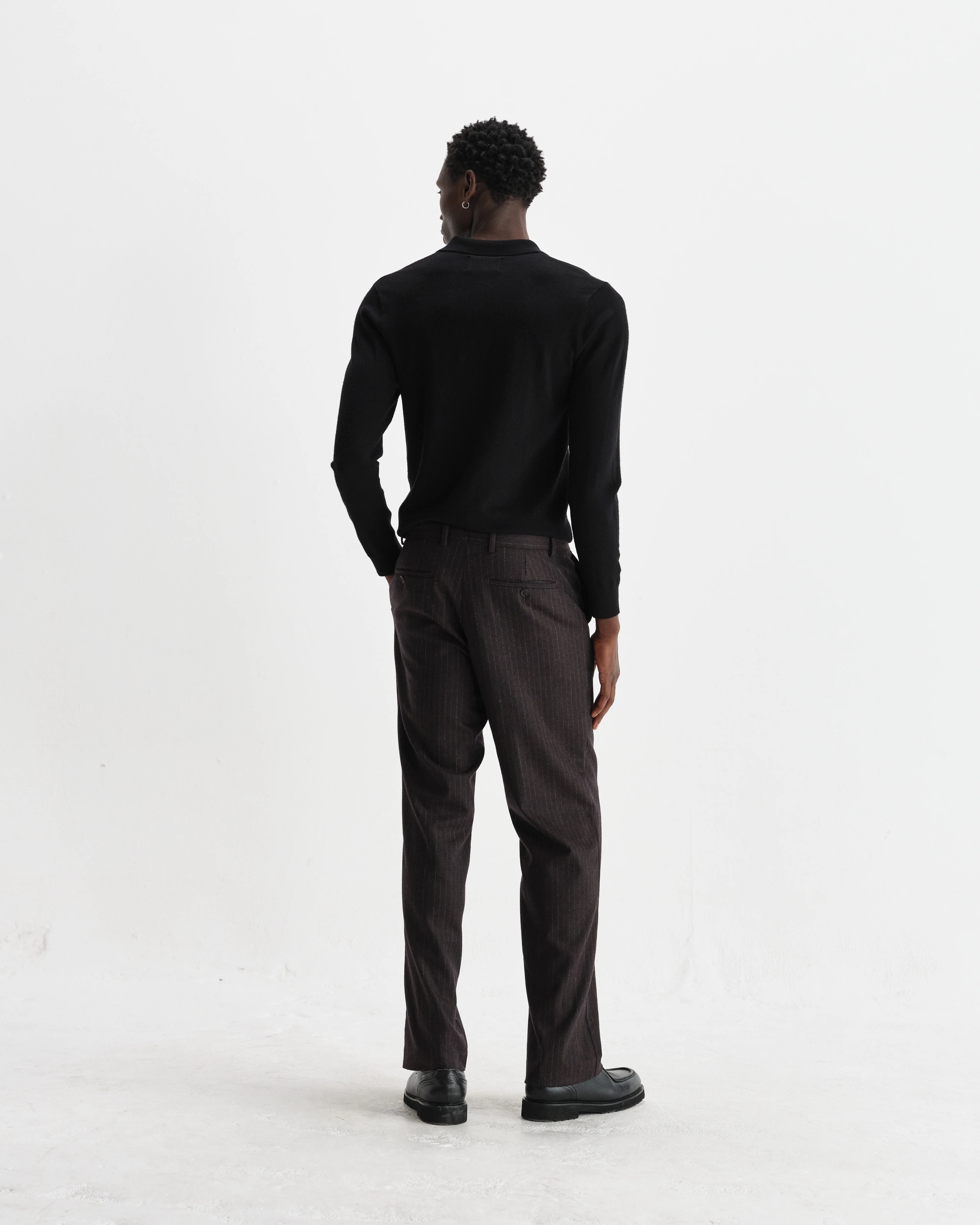 Oban - Black Worsted Wool Knitted Polo - Image 6