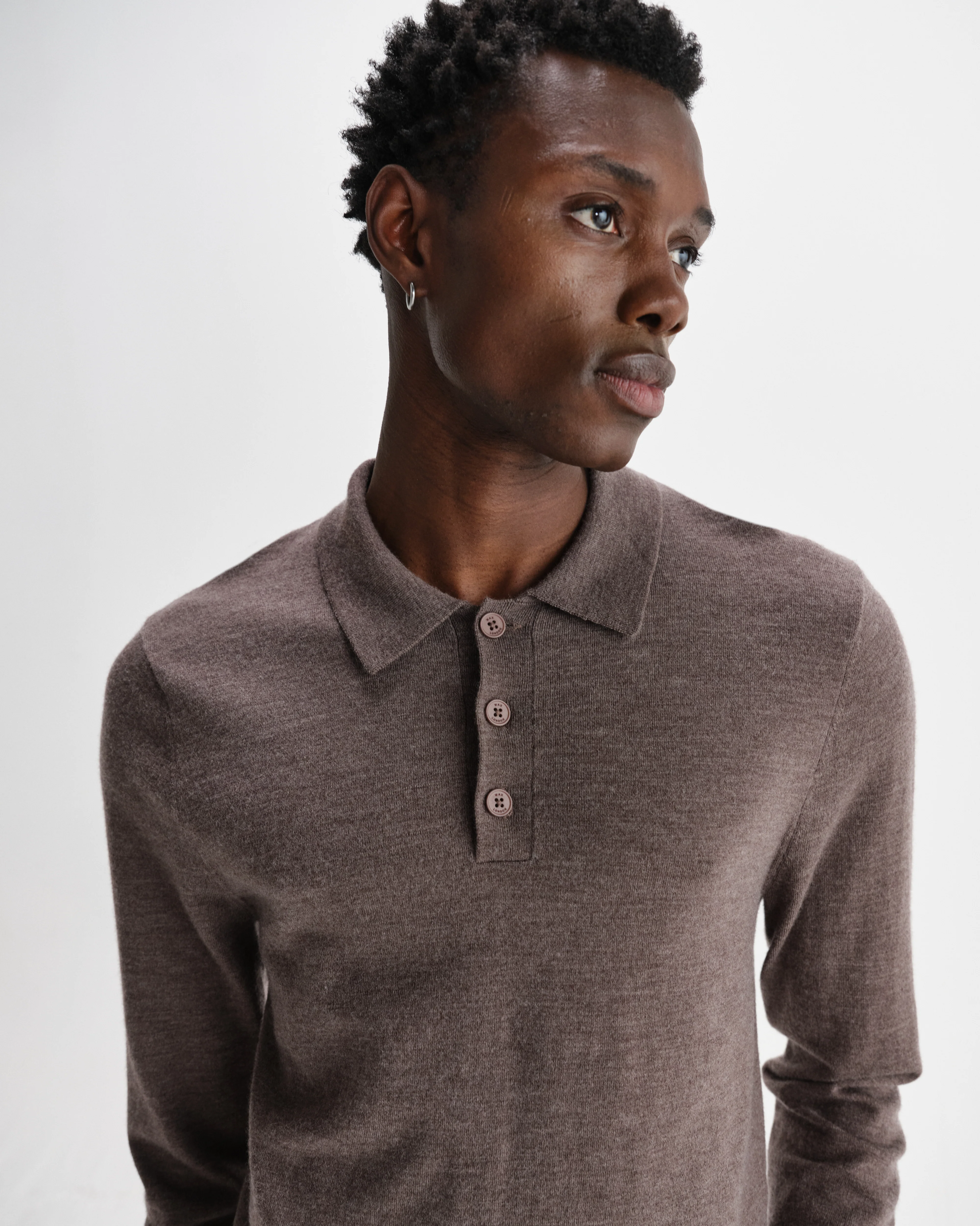 Oban - Brown Marl Worsted Wool Knitted Polo - Image 3