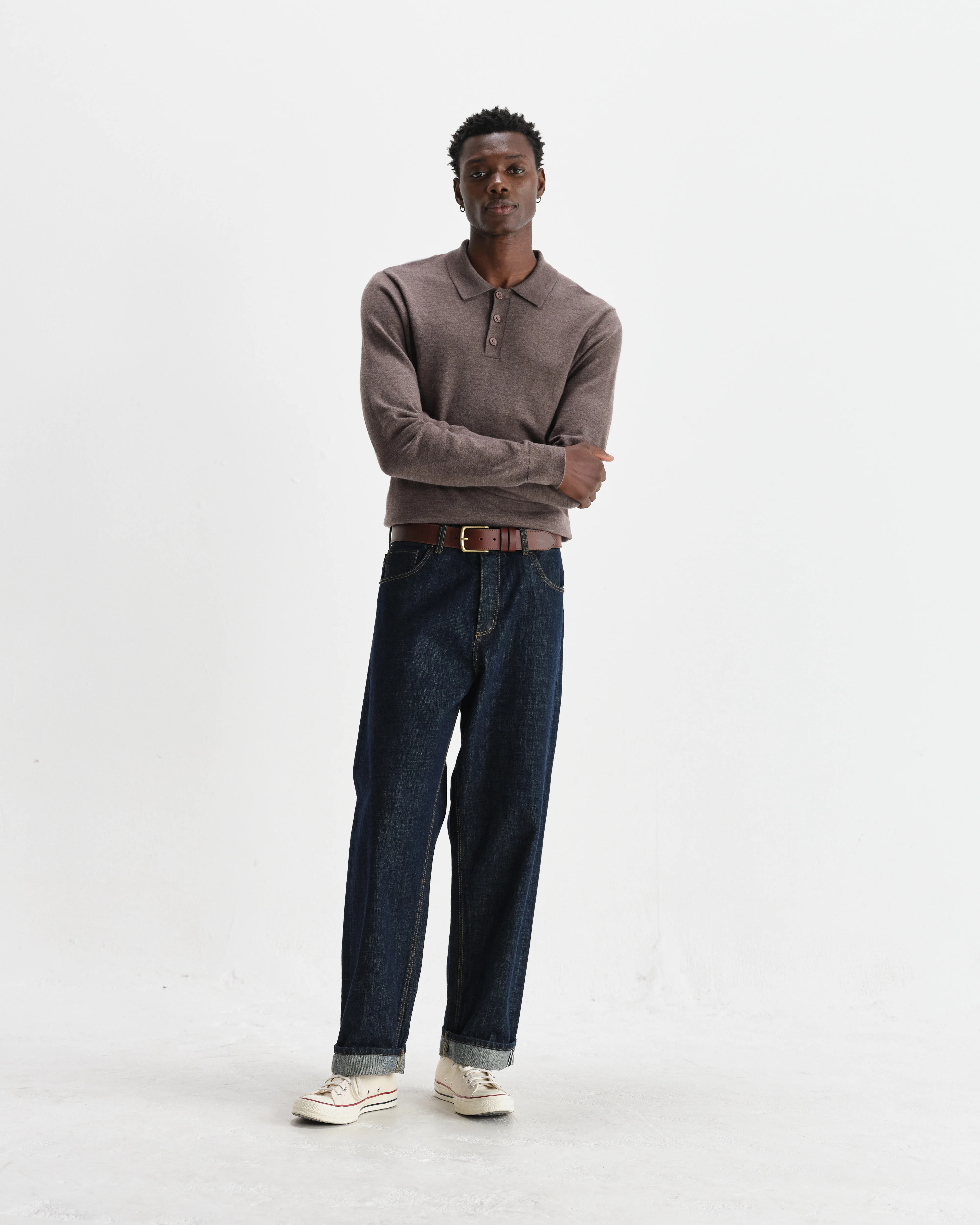 Oban - Brown Marl Worsted Wool Knitted Polo - Image 4