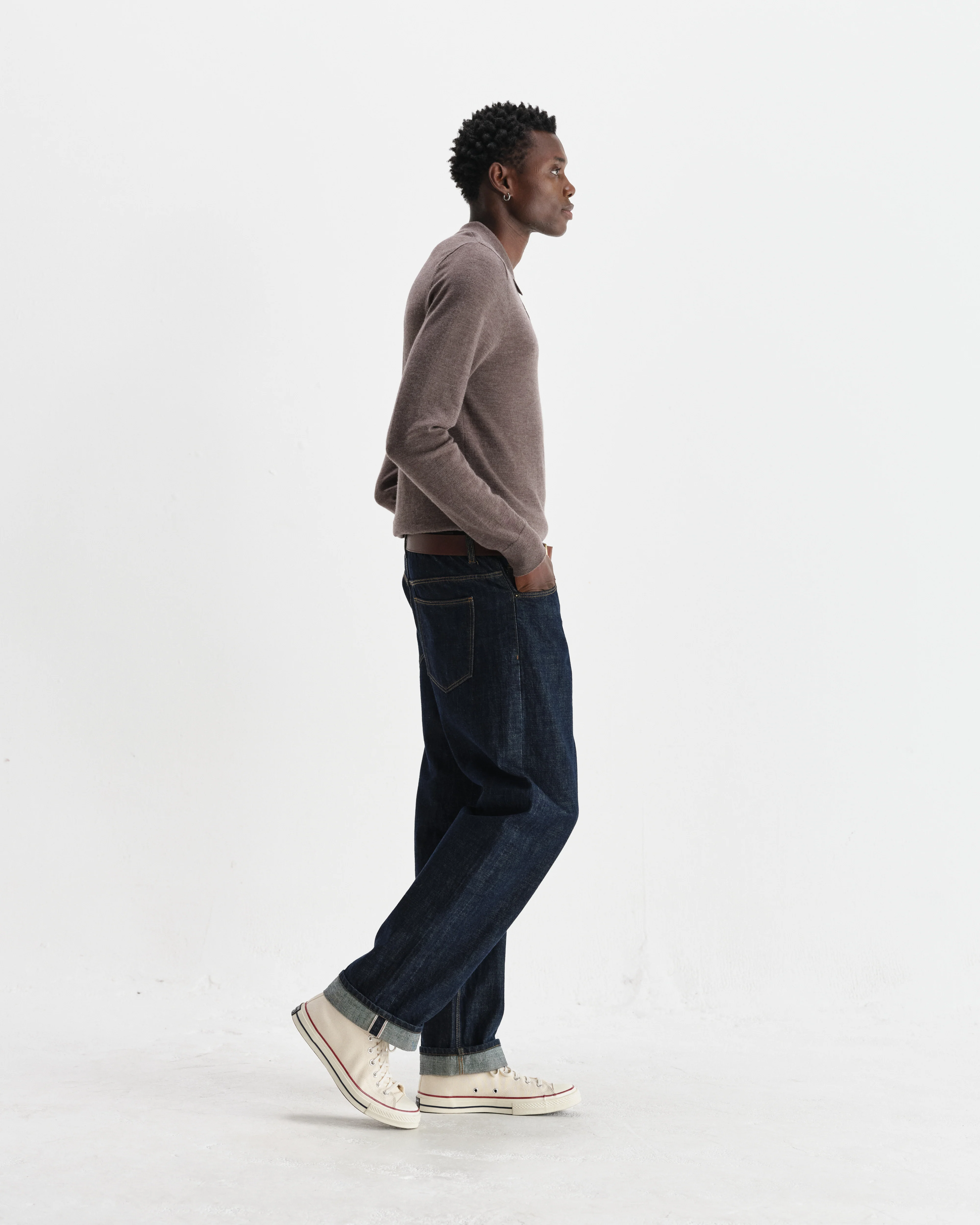Oban - Brown Marl Worsted Wool Knitted Polo - Image 5