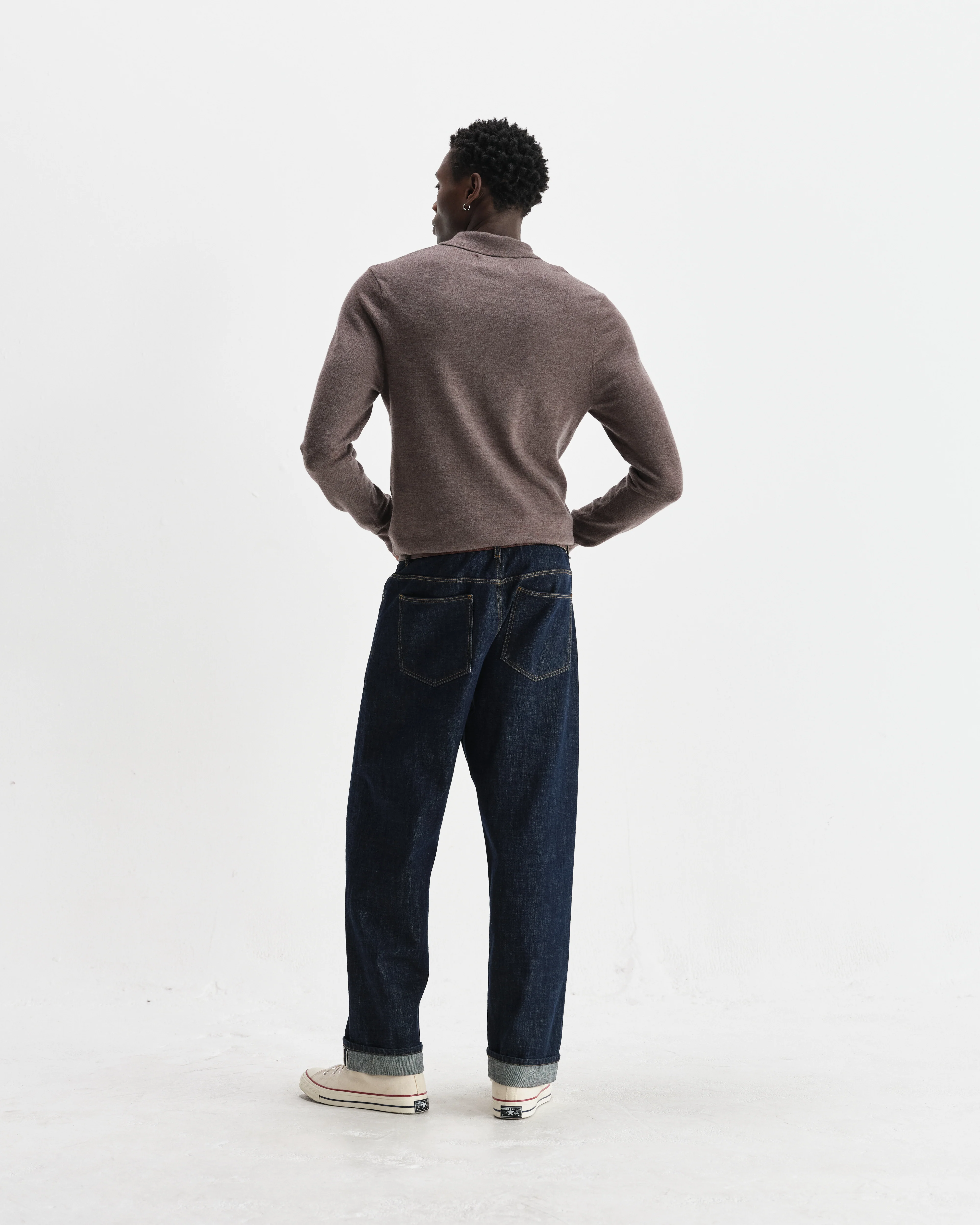 Oban - Brown Marl Worsted Wool Knitted Polo - Image 6