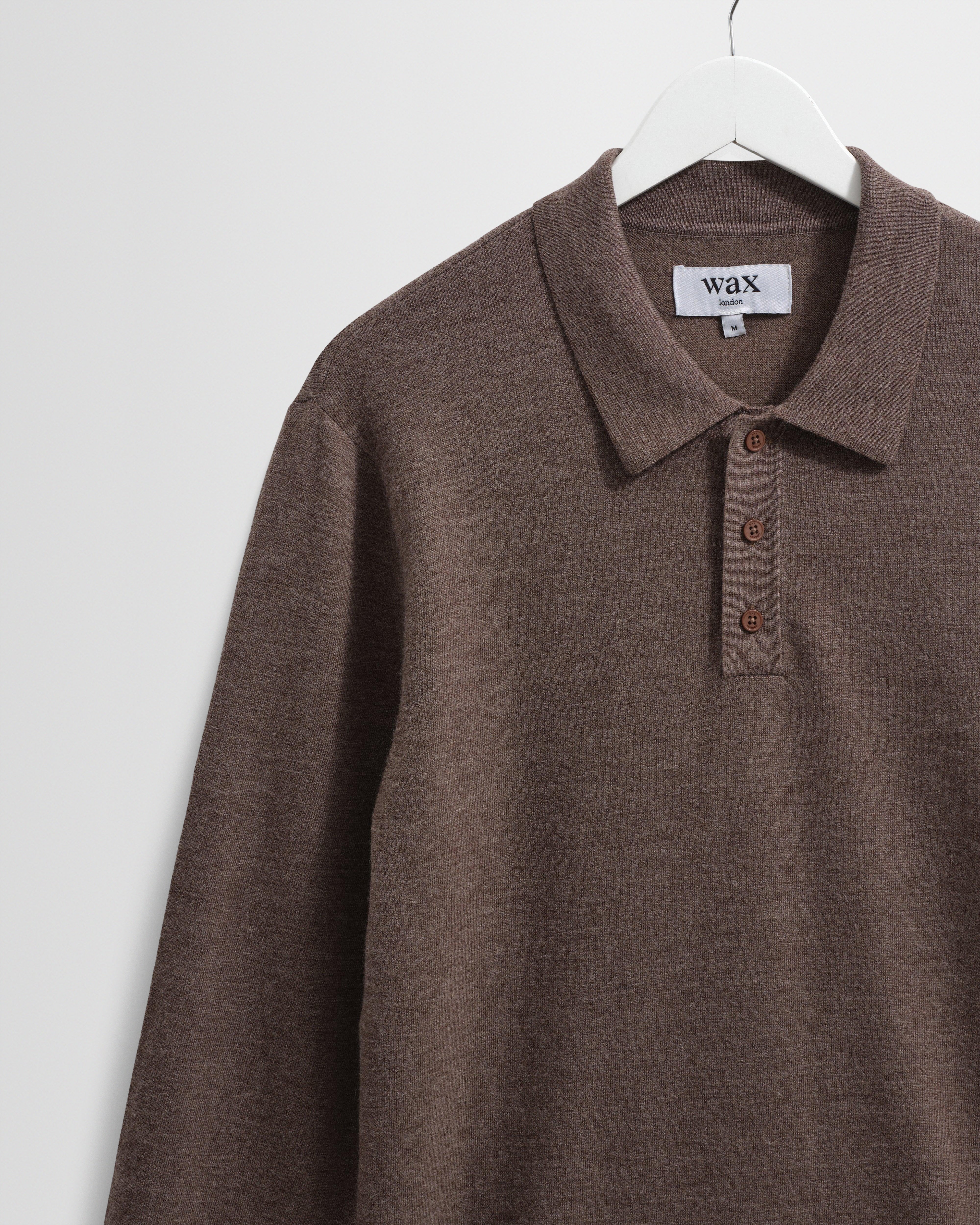 Oban - Brown Marl Worsted Wool Knitted Polo - Image 7